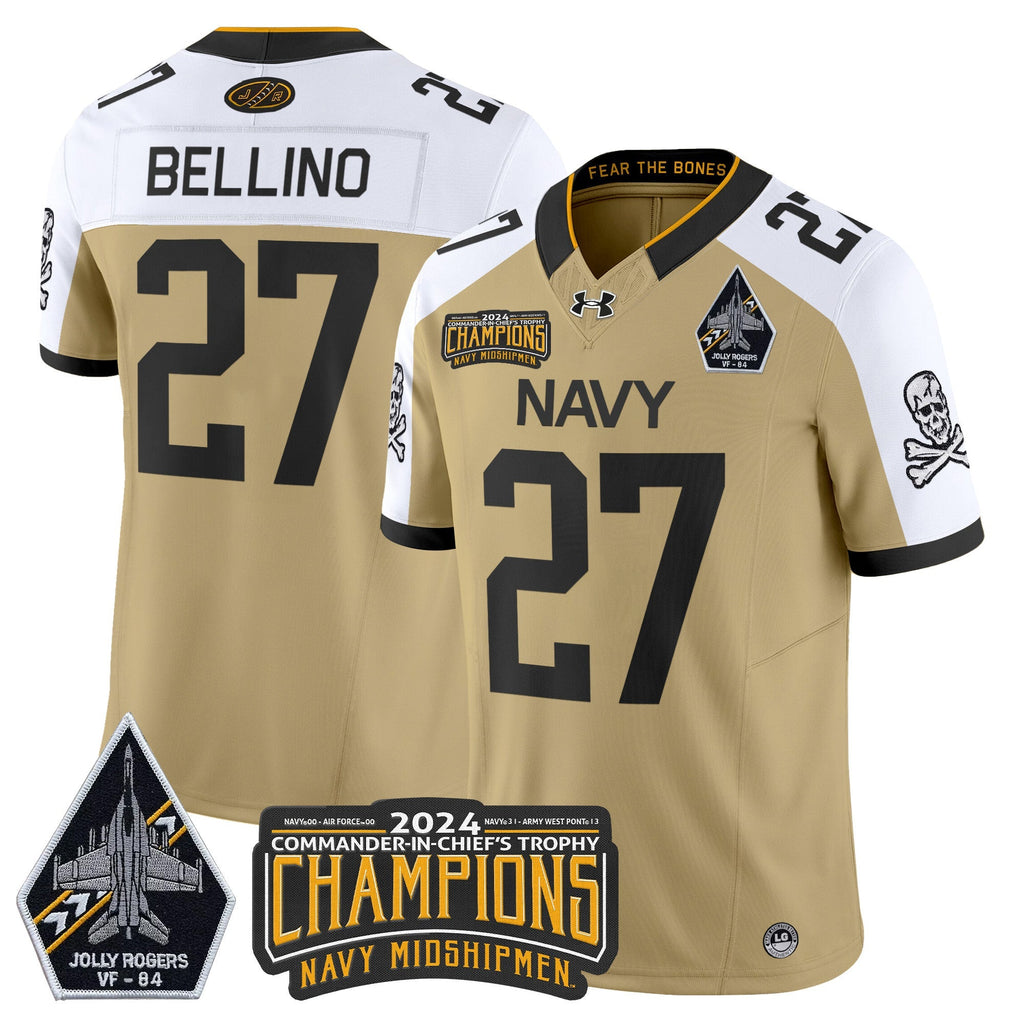 Men Navy Midshipmen 2024 Jolly Rogers VF-84 & Commander-In-Chief's Trophy Champions Patch Vapor Limited Jersey - All Stitched