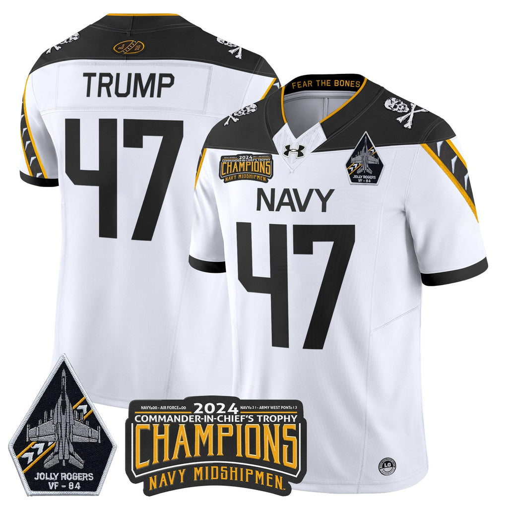 Men Navy Midshipmen 2024 Jolly Rogers VF-84 & Commander-In-Chief's Trophy Champions Patch Vapor Limited Jersey - All Stitched