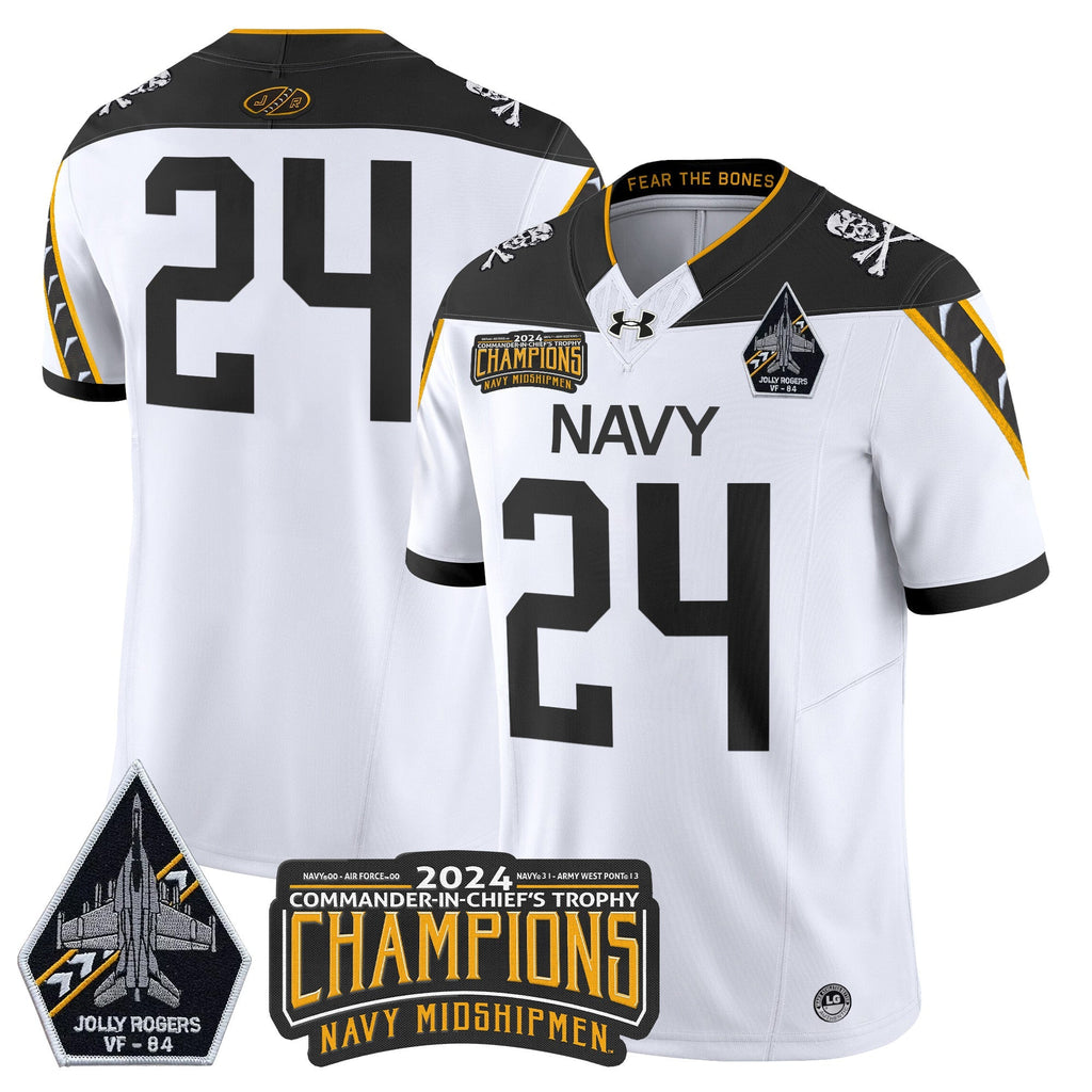 Men Navy Midshipmen 2024 Jolly Rogers VF-84 & Commander-In-Chief's Trophy Champions Patch Vapor Limited Jersey - All Stitched