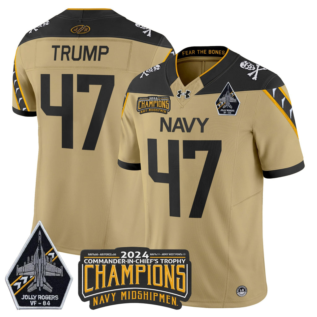 Men Navy Midshipmen 2024 Jolly Rogers VF-84 & Commander-In-Chief's Trophy Champions Patch Vapor Limited Jersey - All Stitched