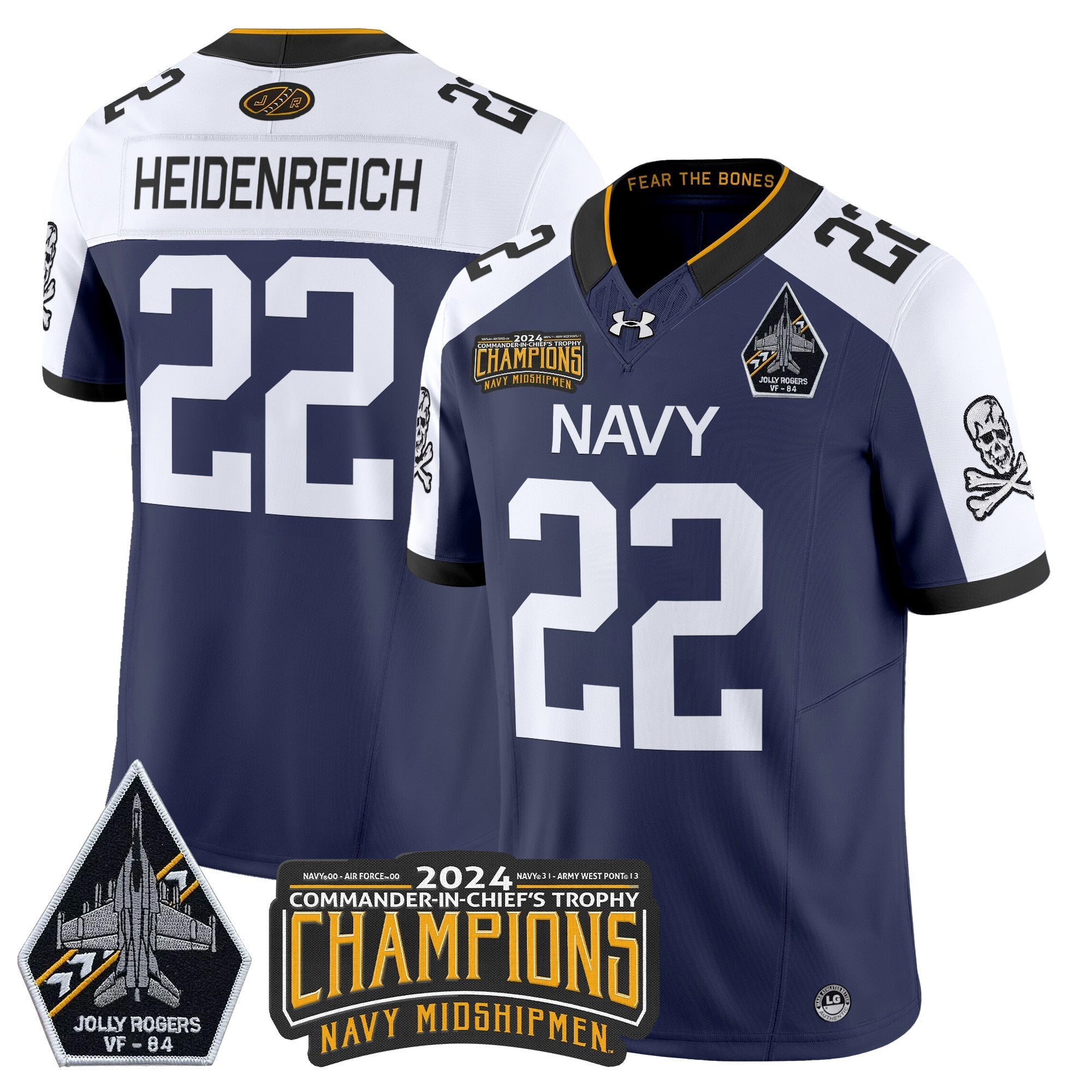 Men Navy Midshipmen 2024 Jolly Rogers VF-84 & Commander-In-Chief's Trophy Champions Patch Vapor Limited Jersey - All Stitched