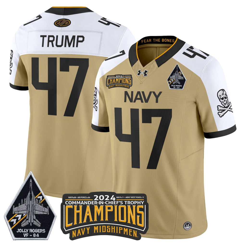 Men Navy Midshipmen 2024 Jolly Rogers VF-84 & Commander-In-Chief's Trophy Champions Patch Vapor Limited Jersey - All Stitched