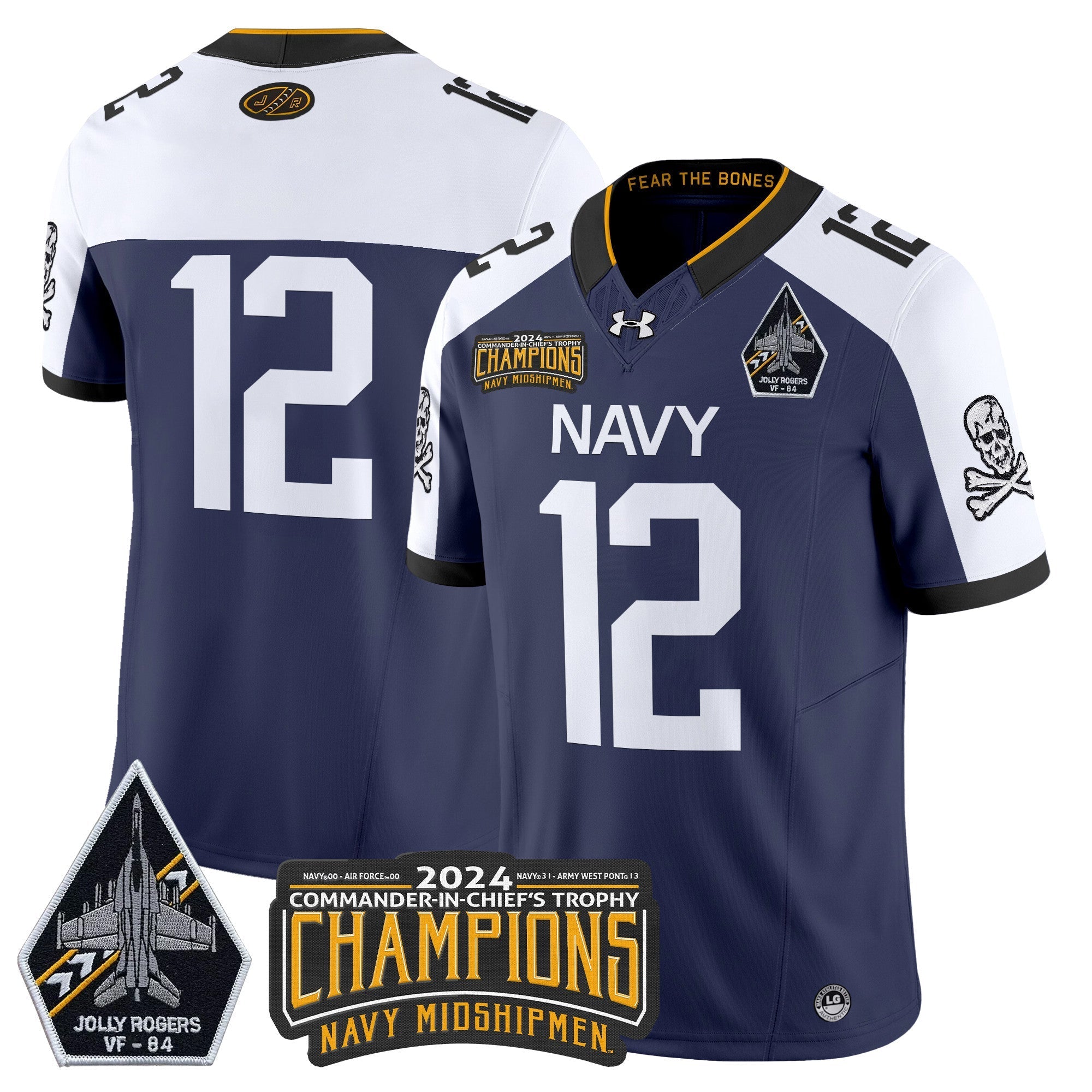 Men Navy Midshipmen 2024 Jolly Rogers VF-84 & Commander-In-Chief's Trophy Champions Patch Vapor Limited Jersey - All Stitched