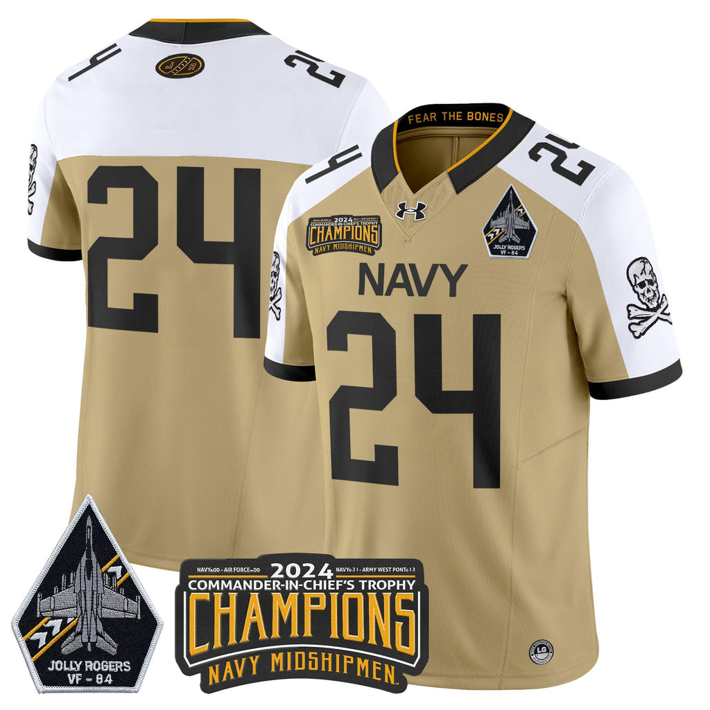 Men Navy Midshipmen 2024 Jolly Rogers VF-84 & Commander-In-Chief's Trophy Champions Patch Vapor Limited Jersey - All Stitched