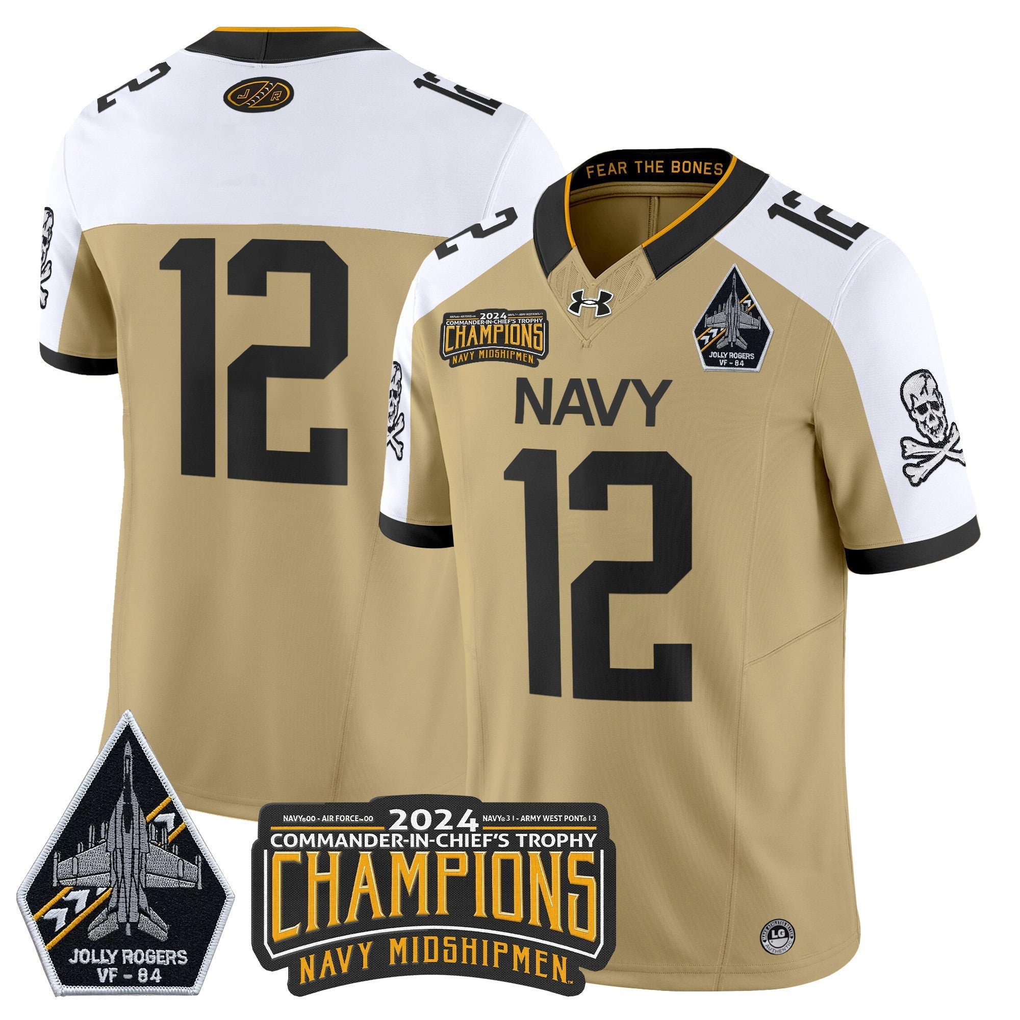 Men Navy Midshipmen 2024 Jolly Rogers VF-84 & Commander-In-Chief's Trophy Champions Patch Vapor Limited Jersey - All Stitched