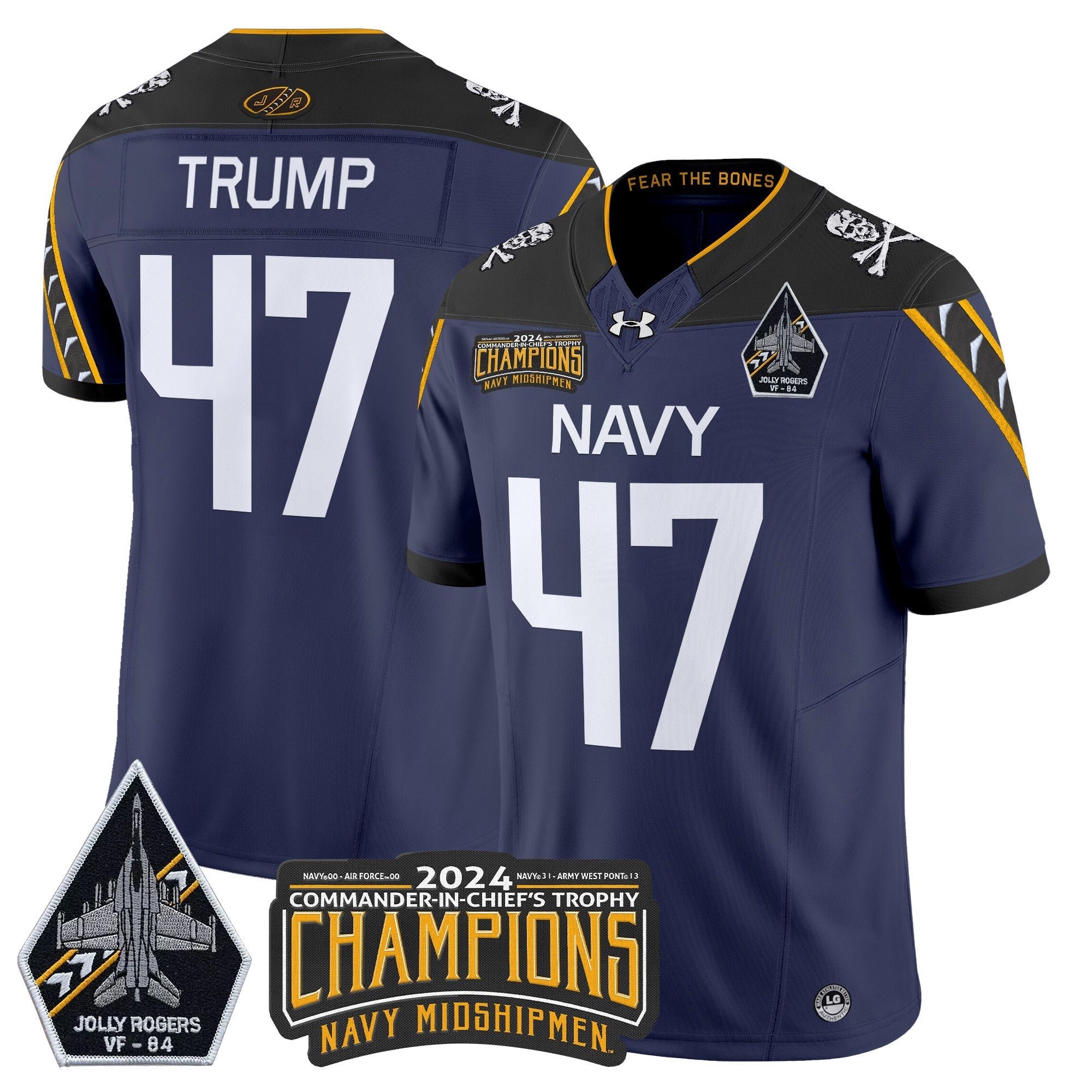 Men Navy Midshipmen 2024 Jolly Rogers VF-84 & Commander-In-Chief's Trophy Champions Patch Vapor Limited Jersey - All Stitched