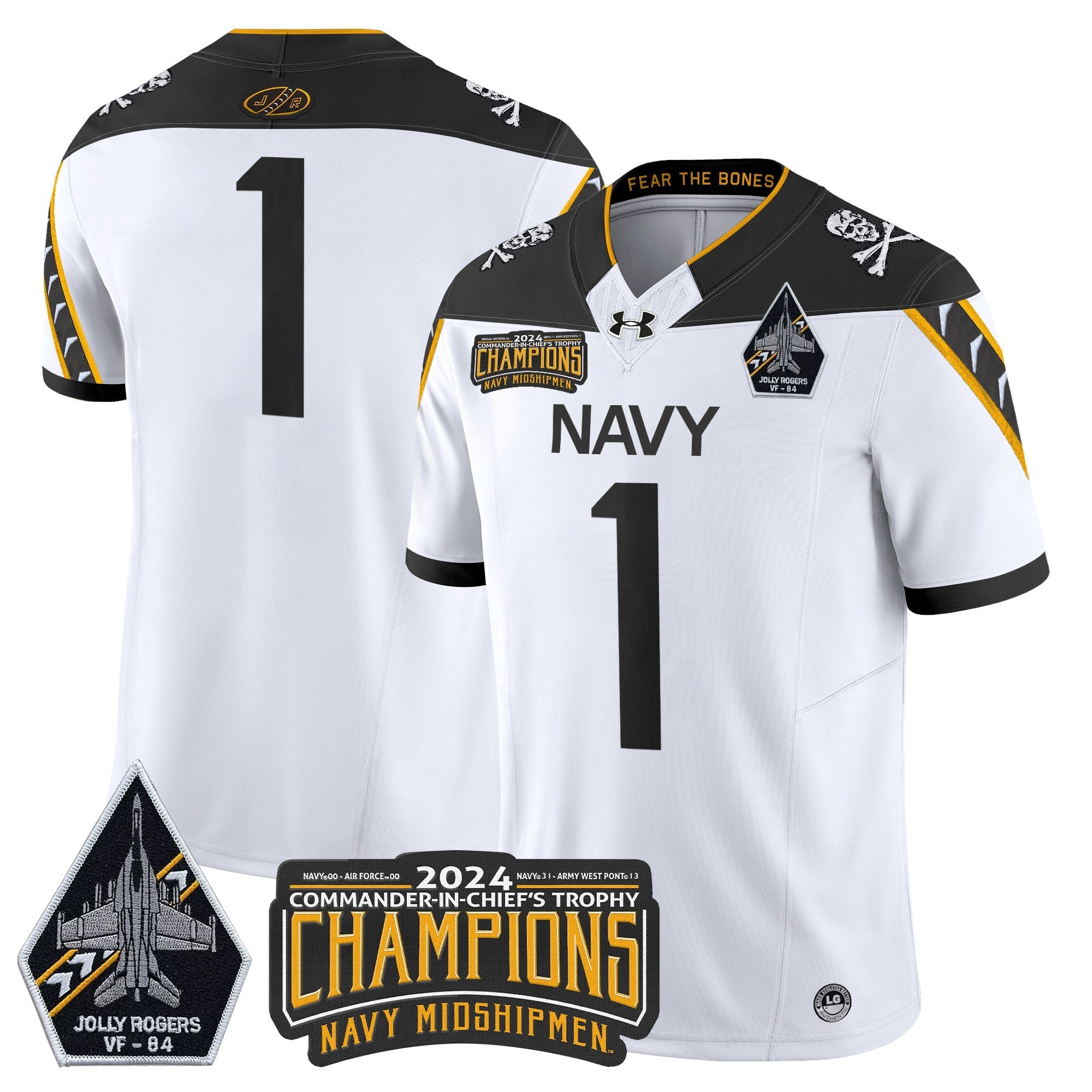 Men Navy Midshipmen 2024 Jolly Rogers VF-84 & Commander-In-Chief's Trophy Champions Patch Vapor Limited Jersey - All Stitched