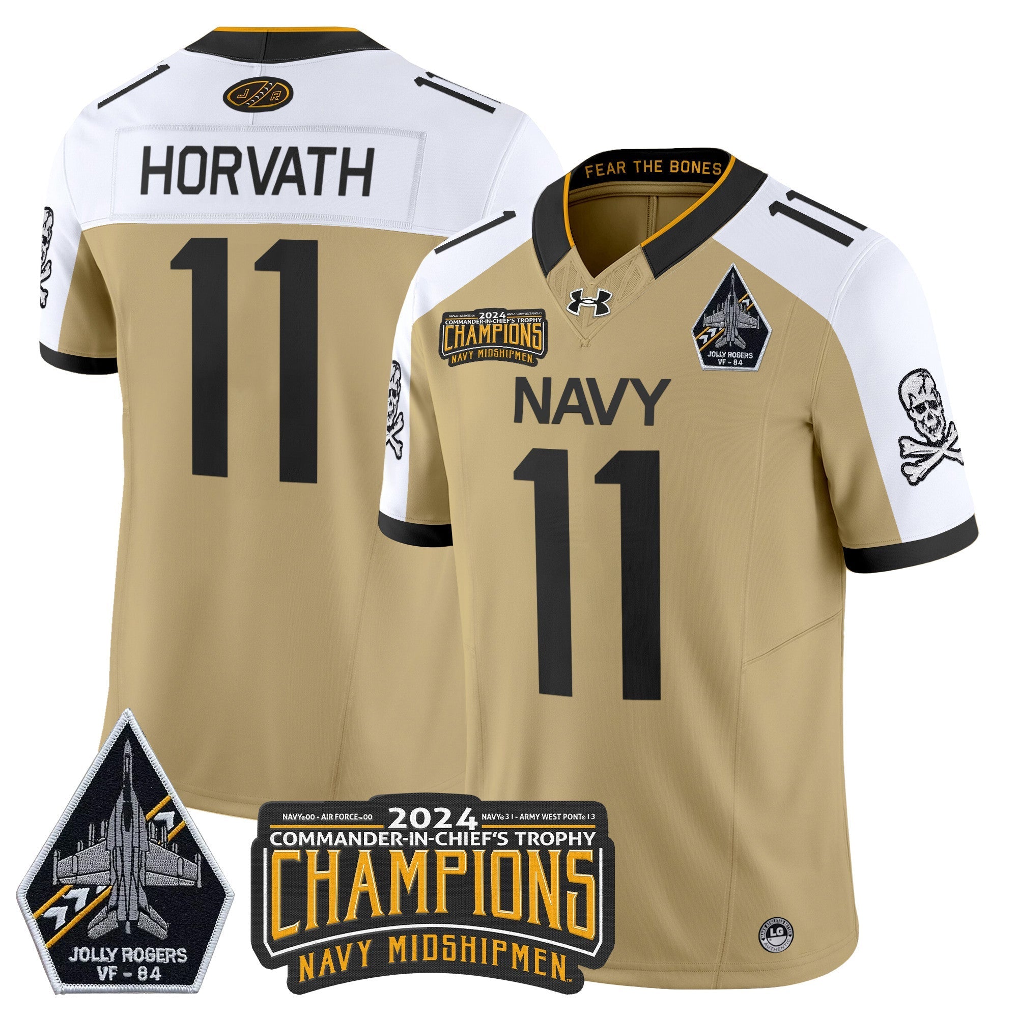 Men Navy Midshipmen 2024 Jolly Rogers VF-84 & Commander-In-Chief's Trophy Champions Patch Vapor Limited Jersey - All Stitched