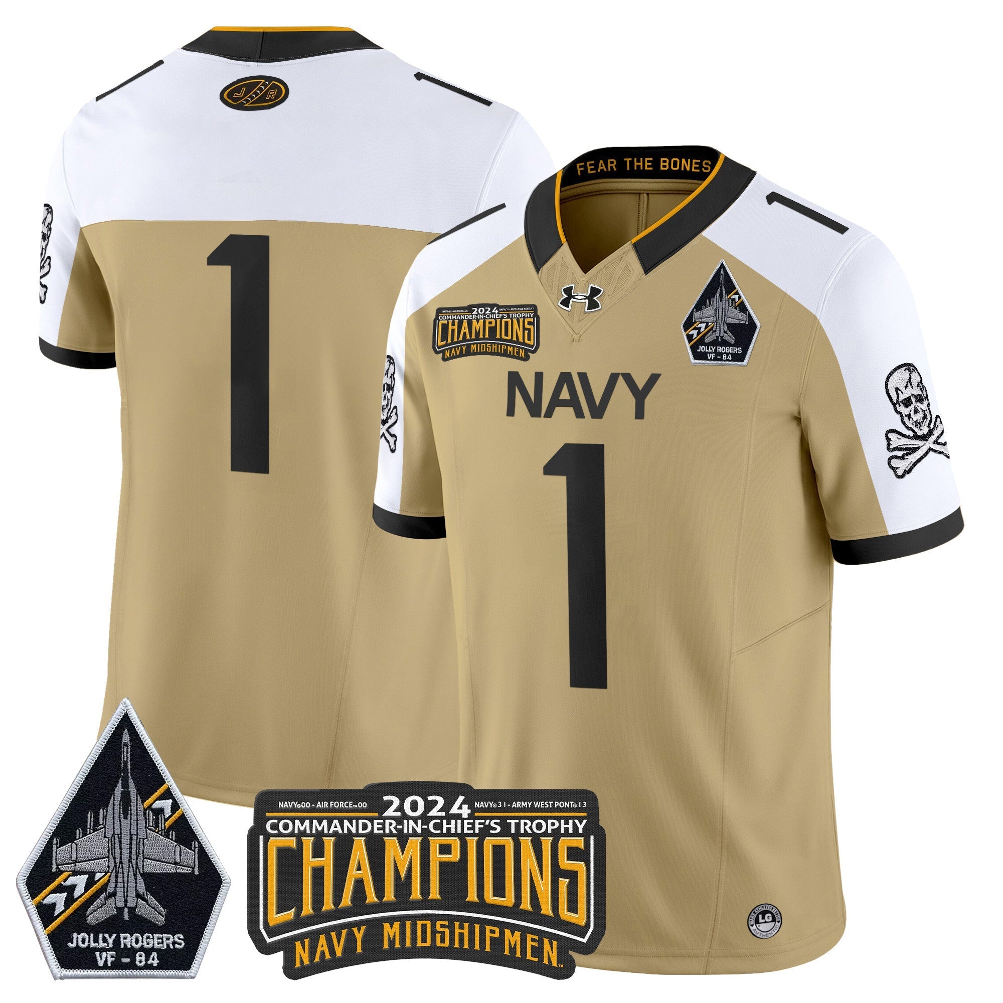 Men Navy Midshipmen 2024 Jolly Rogers VF-84 & Commander-In-Chief's Trophy Champions Patch Vapor Limited Jersey - All Stitched