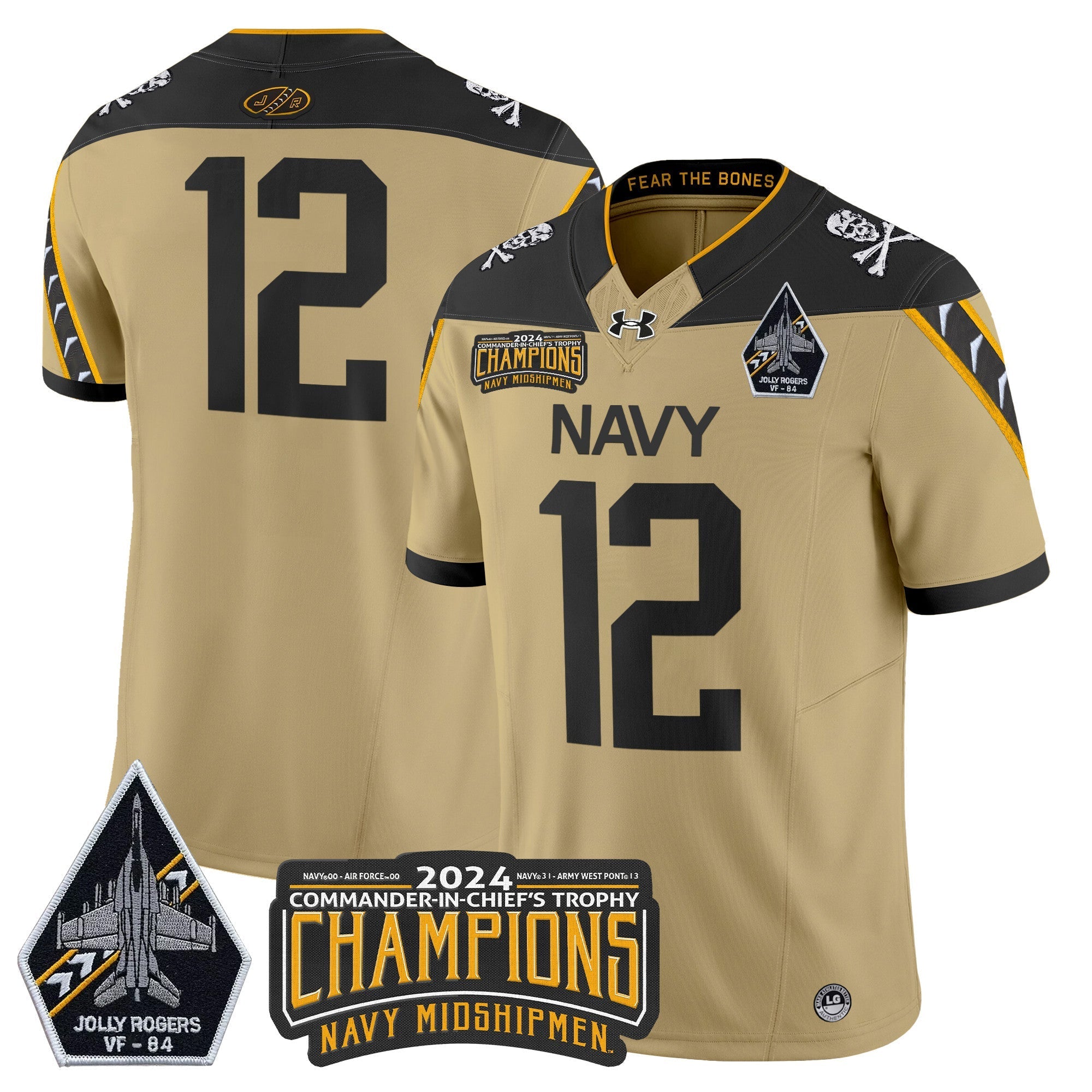 Men Navy Midshipmen 2024 Jolly Rogers VF-84 & Commander-In-Chief's Trophy Champions Patch Vapor Limited Jersey - All Stitched
