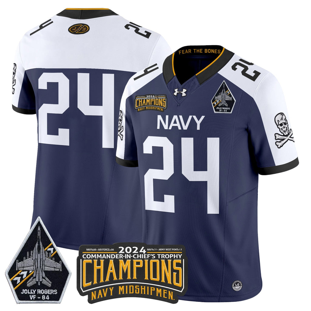 Men Navy Midshipmen 2024 Jolly Rogers VF-84 & Commander-In-Chief's Trophy Champions Patch Vapor Limited Jersey - All Stitched