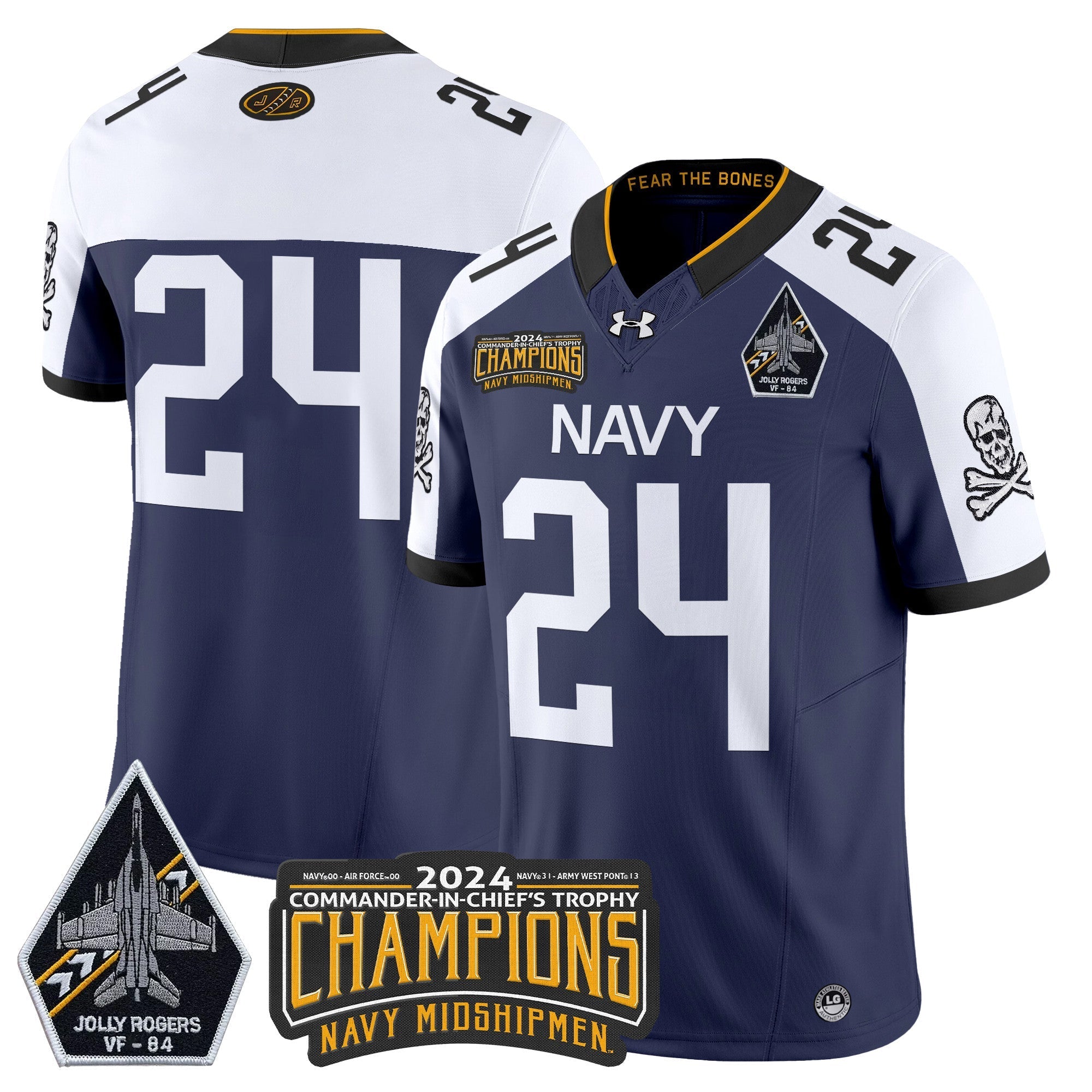 Men Navy Midshipmen 2024 Jolly Rogers VF-84 & Commander-In-Chief's Trophy Champions Patch Vapor Limited Jersey - All Stitched
