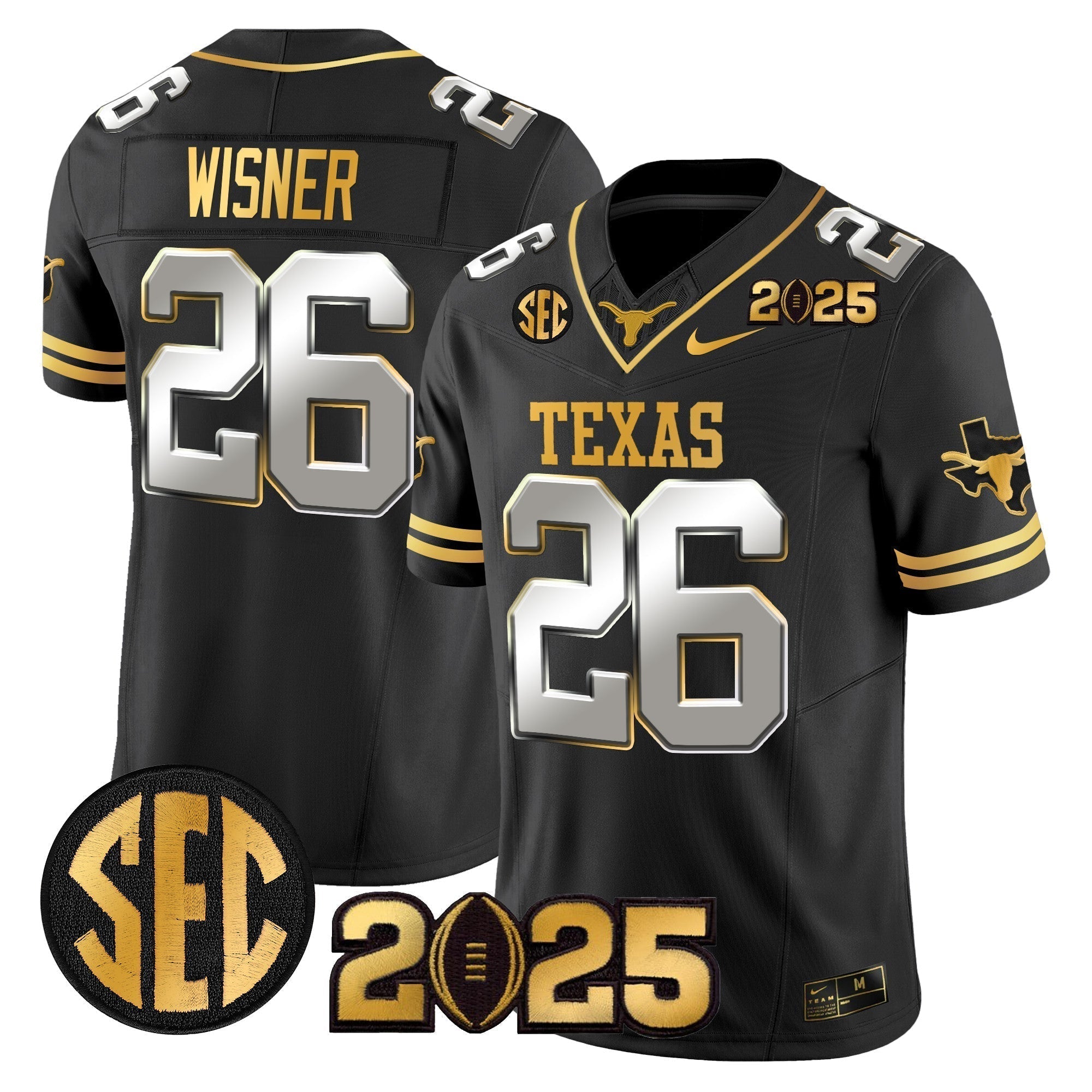 Men Texas Longhorns 2025 CFP Final Gold Patch Vapor Limited Jersey - All Stitched