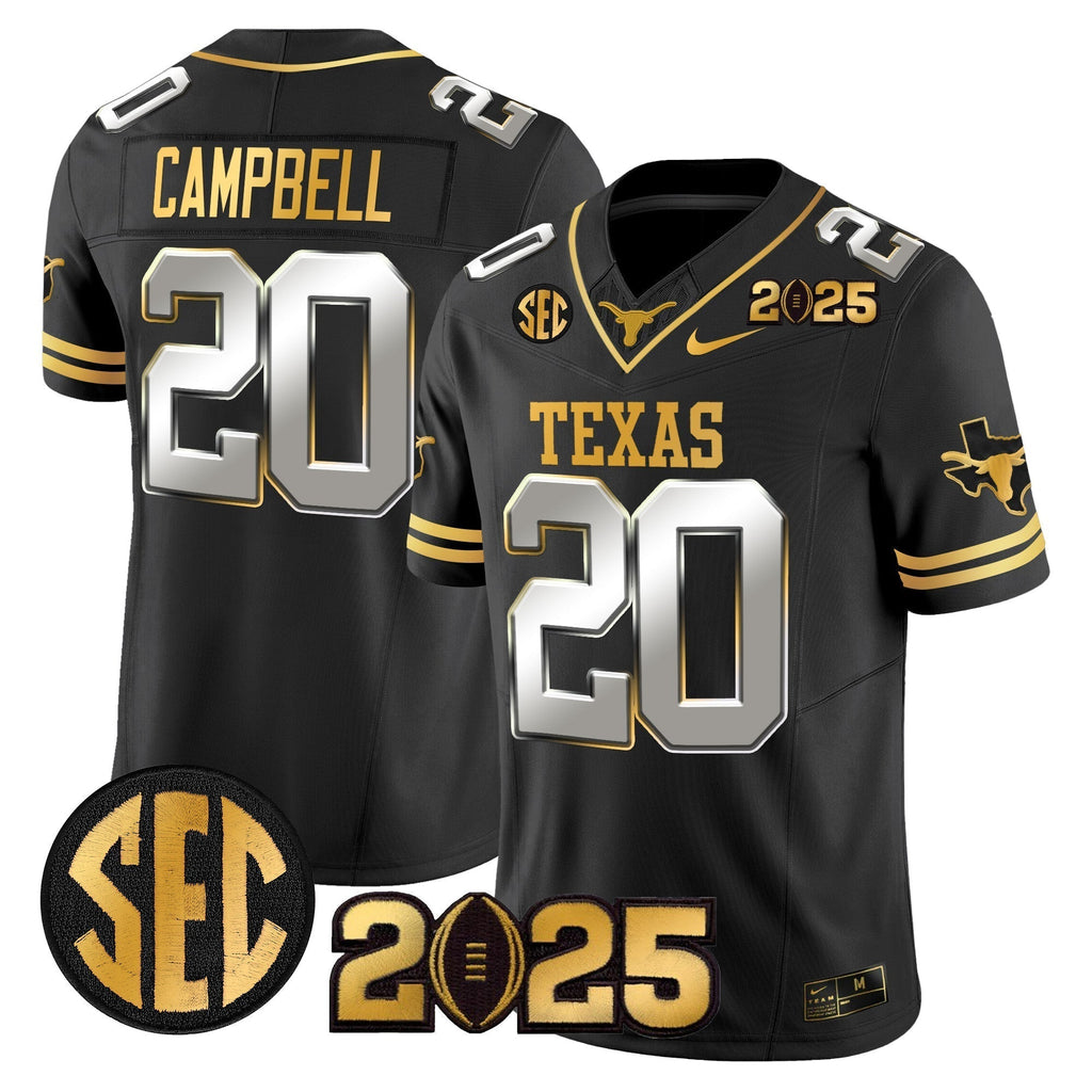 Men Texas Longhorns 2025 CFP Final Gold Patch Vapor Limited Jersey - All Stitched