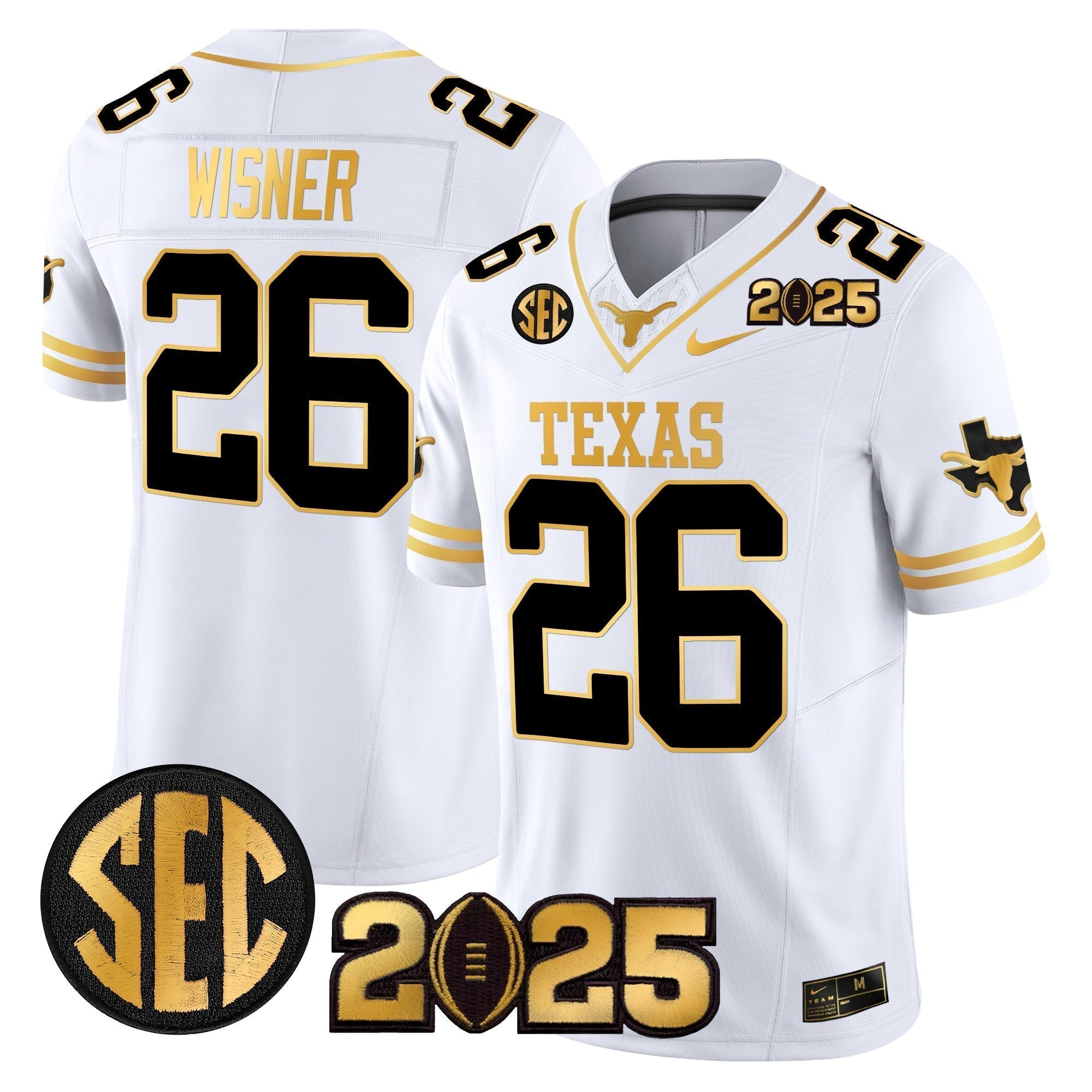 Men Texas Longhorns 2025 CFP Final Gold Patch Vapor Limited Jersey - All Stitched