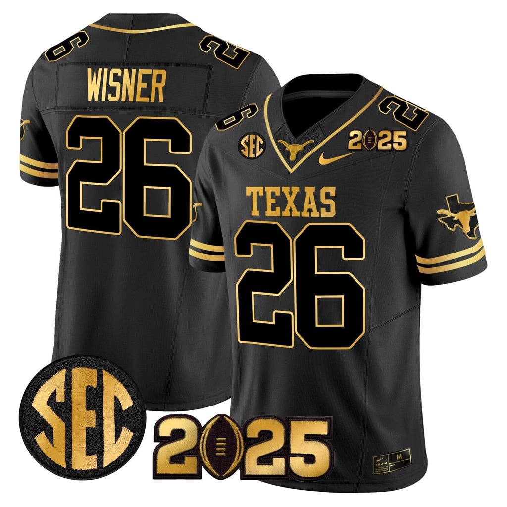 Men Texas Longhorns 2025 CFP Final Gold Patch Vapor Limited Jersey - All Stitched