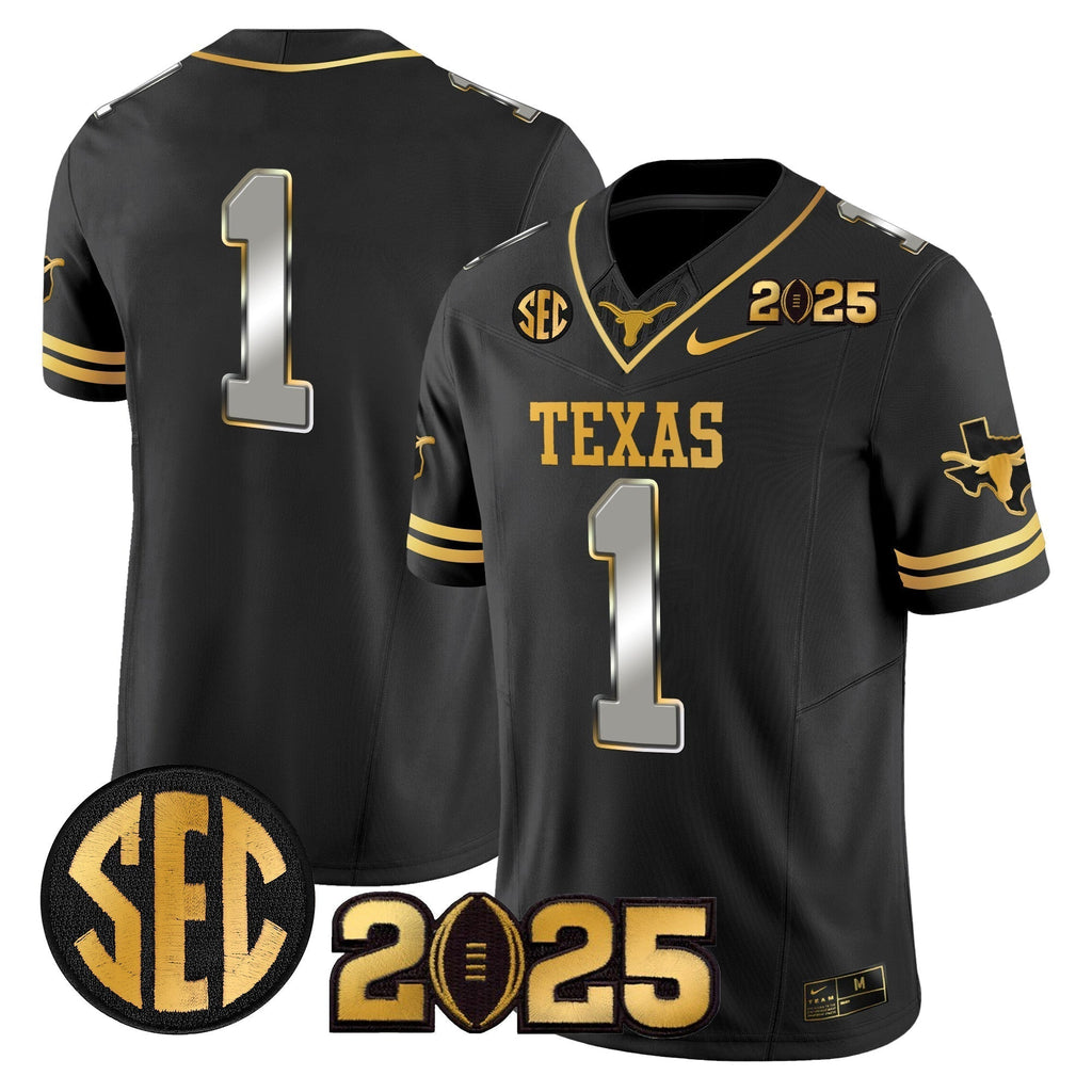 Men Texas Longhorns 2025 CFP Final Gold Patch Vapor Limited Jersey - All Stitched