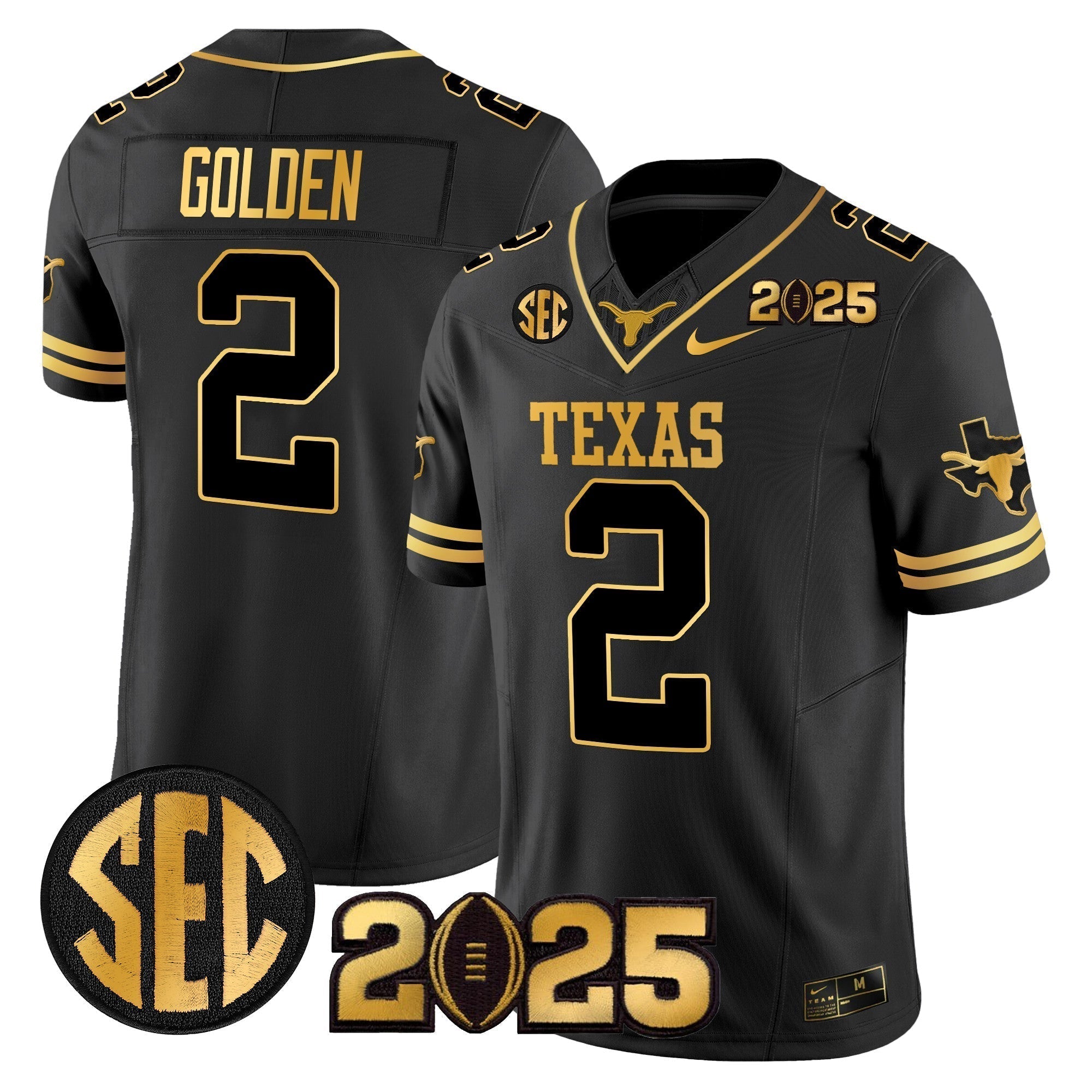 Men Texas Longhorns 2025 CFP Final Gold Patch Vapor Limited Jersey - All Stitched