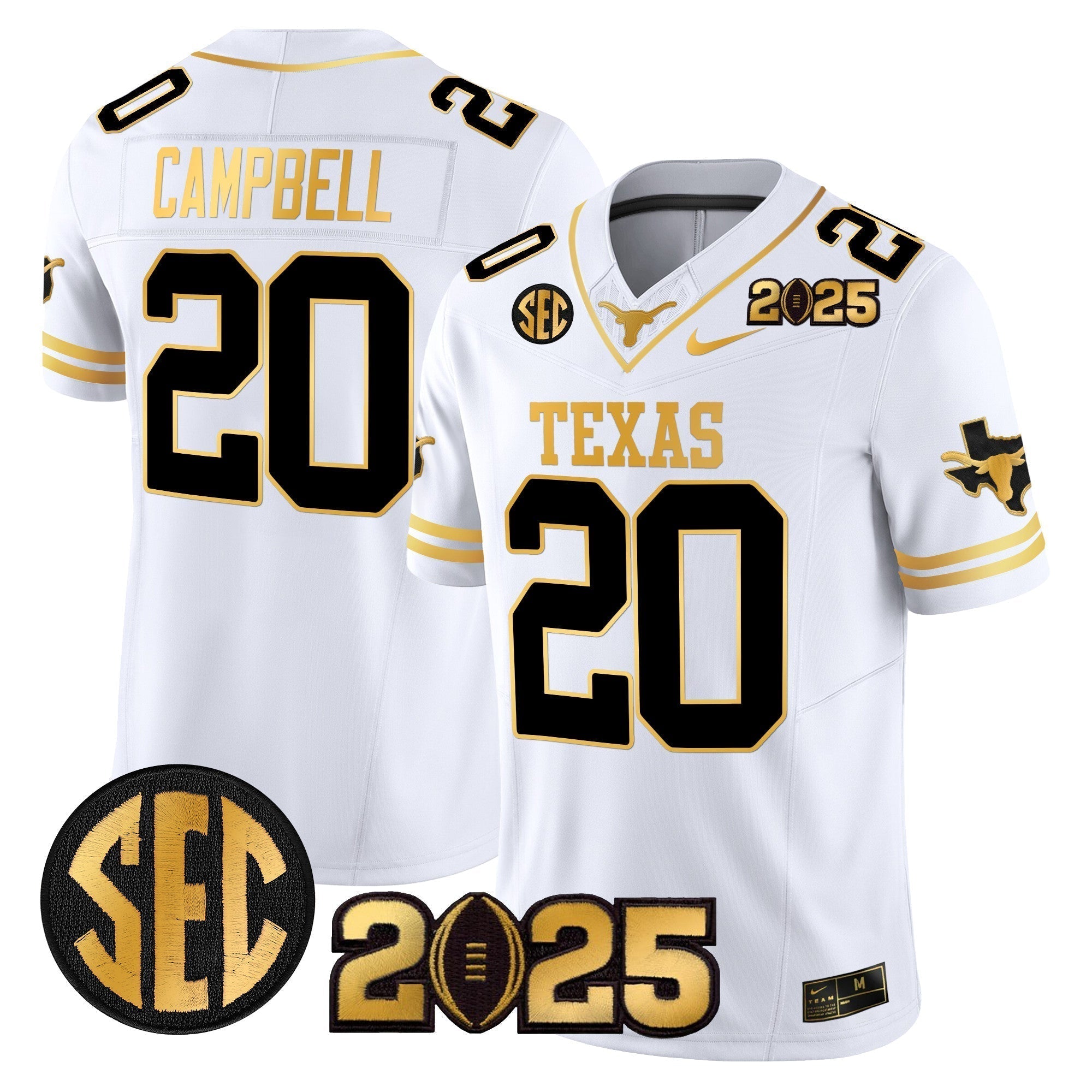 Men Texas Longhorns 2025 CFP Final Gold Patch Vapor Limited Jersey - All Stitched