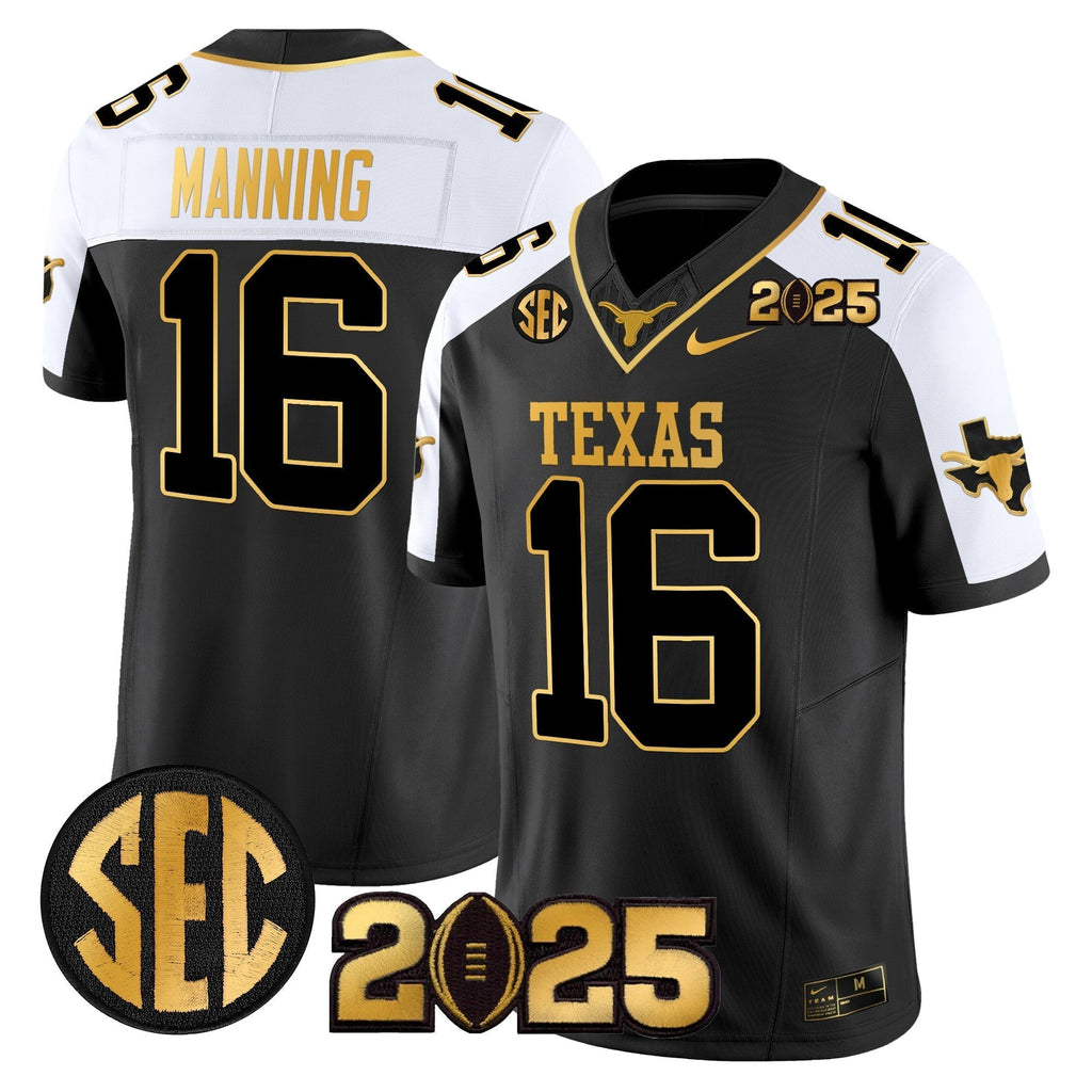 Men Texas Longhorns 2025 CFP Final Gold Patch Vapor Limited Jersey - All Stitched
