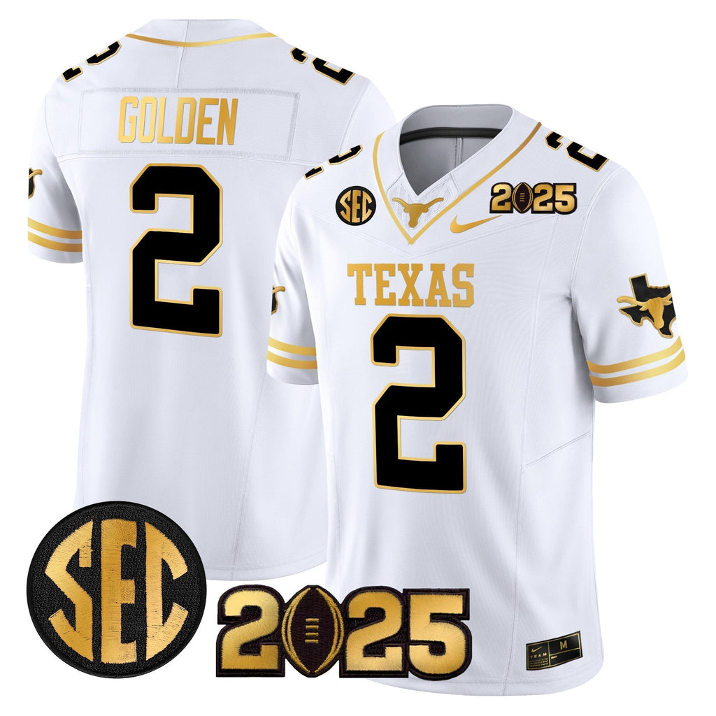 Men Texas Longhorns 2025 CFP Final Gold Patch Vapor Limited Jersey - All Stitched