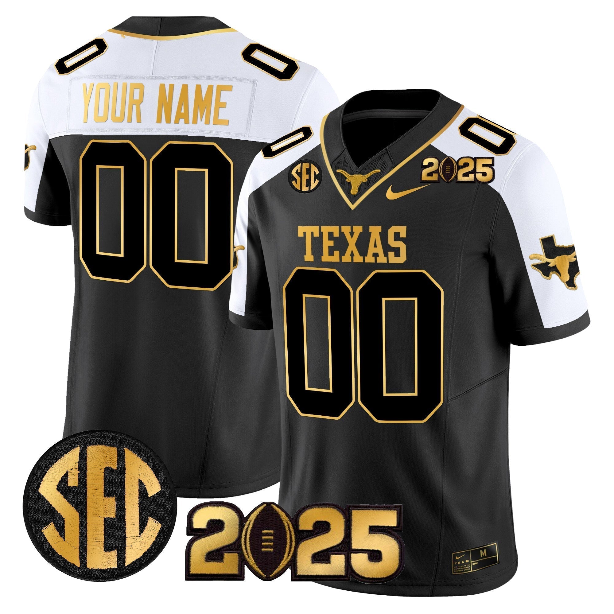 Custom Texas Longhorns 2025 CFP Final Gold Patch Vapor Limited Jersey - All Stitched