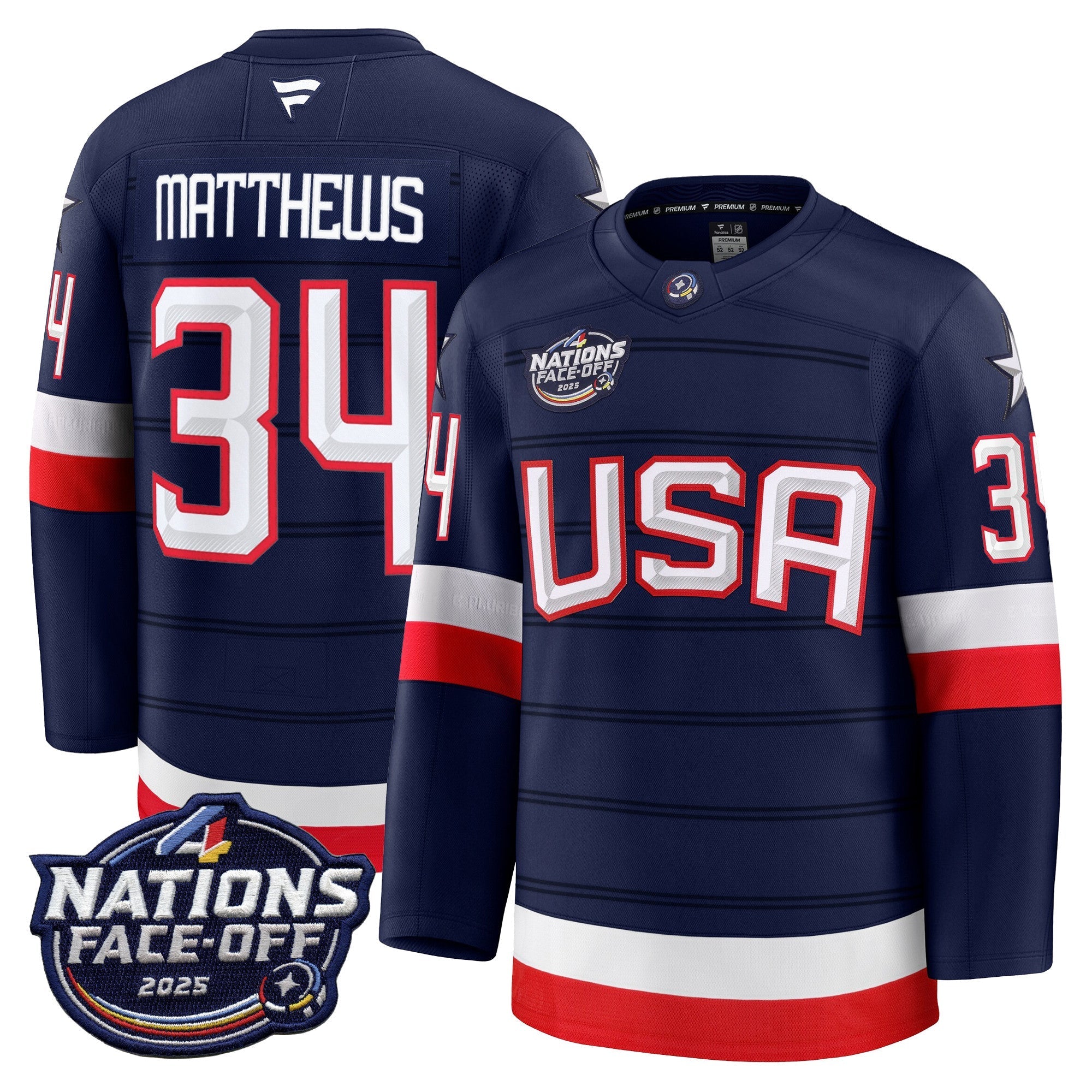 Men USA 4 Nations Face-Off 2025 Premium Player Jersey - All Stitched