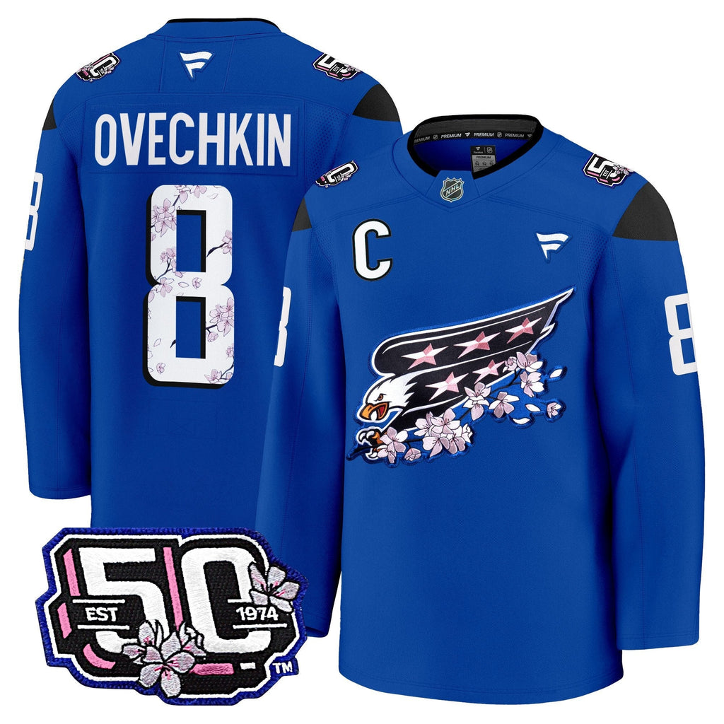Men Washington Capitals 50th Anniversary Cherry Blossom Premium Jersey - All Stitched