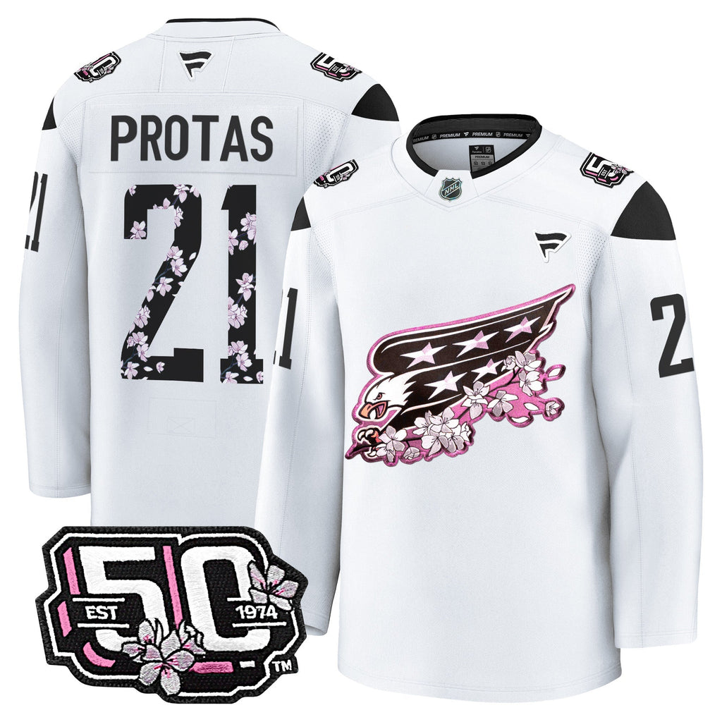 Men Washington Capitals 50th Anniversary Cherry Blossom Premium Jersey - All Stitched