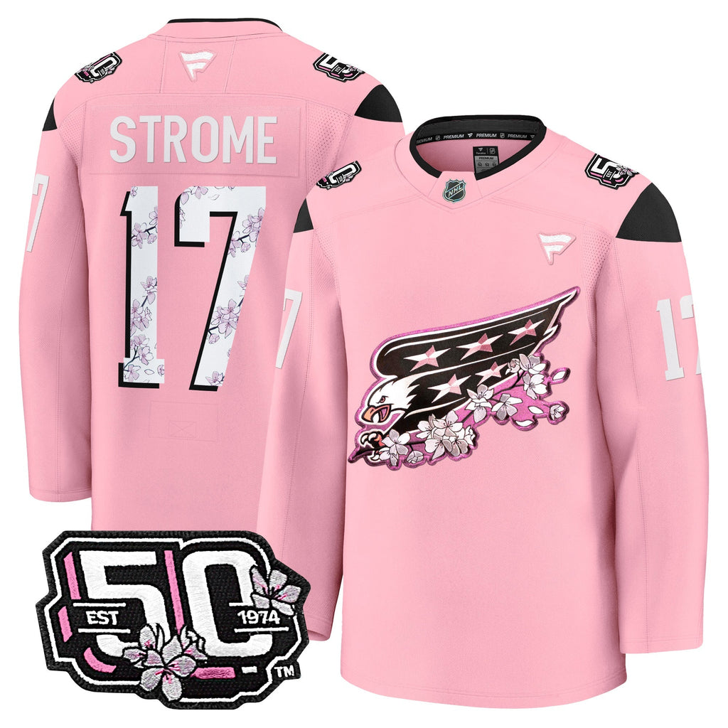 Men Washington Capitals 50th Anniversary Cherry Blossom Premium Jersey - All Stitched