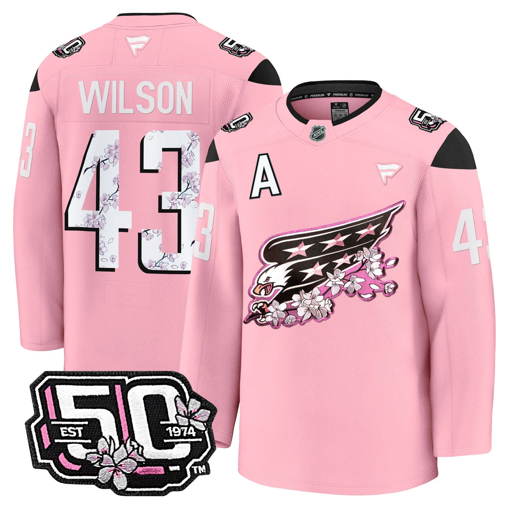 Men Washington Capitals 50th Anniversary Cherry Blossom Premium Jersey - All Stitched
