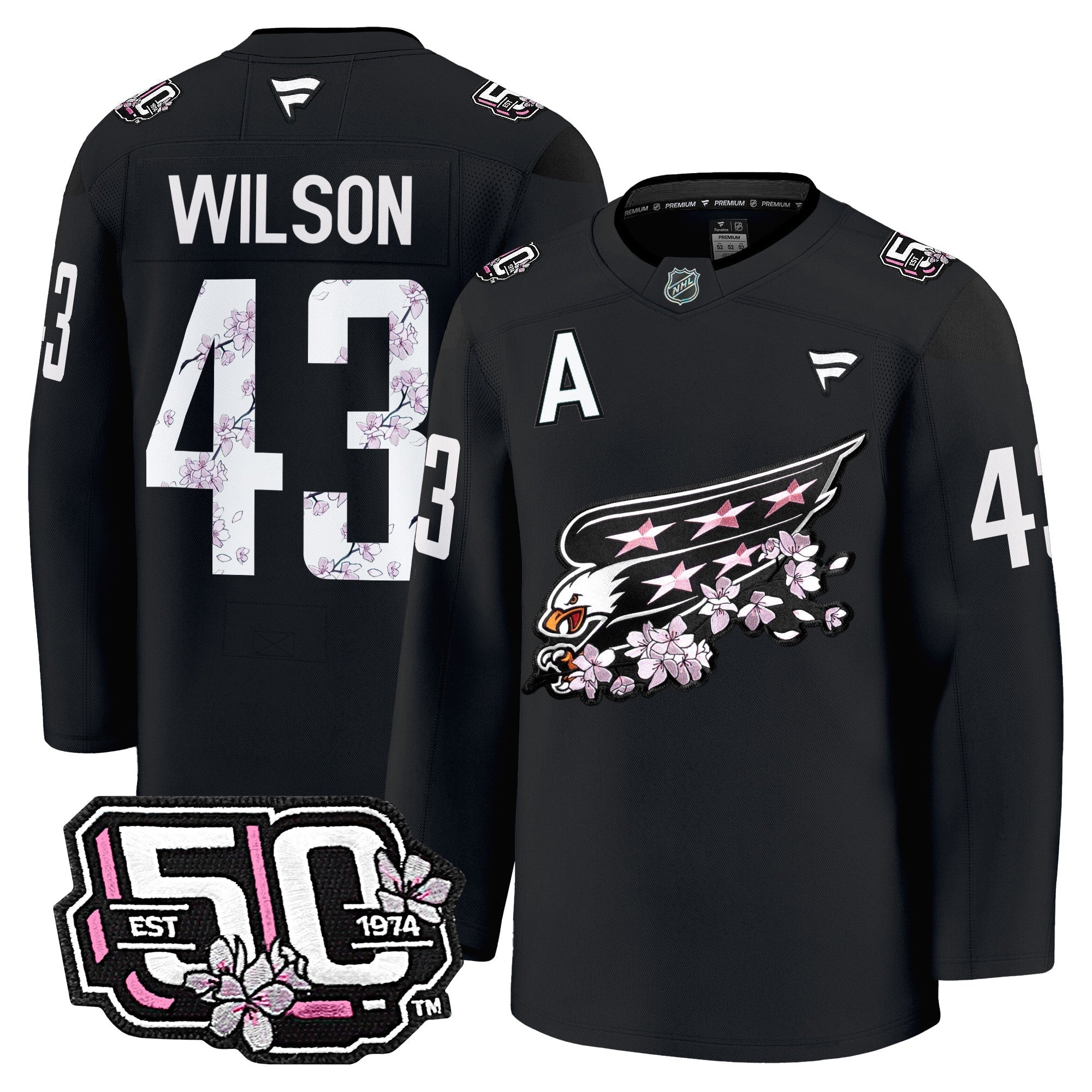 Men Washington Capitals 50th Anniversary Cherry Blossom Premium Jersey - All Stitched
