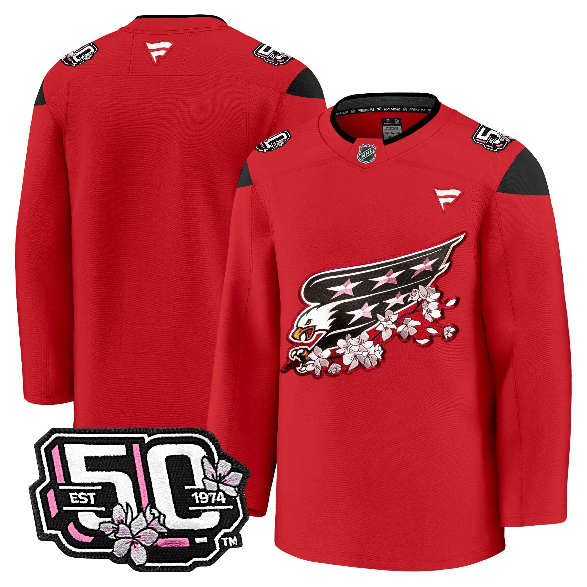 Men Washington Capitals 50th Anniversary Cherry Blossom Premium Jersey - All Stitched