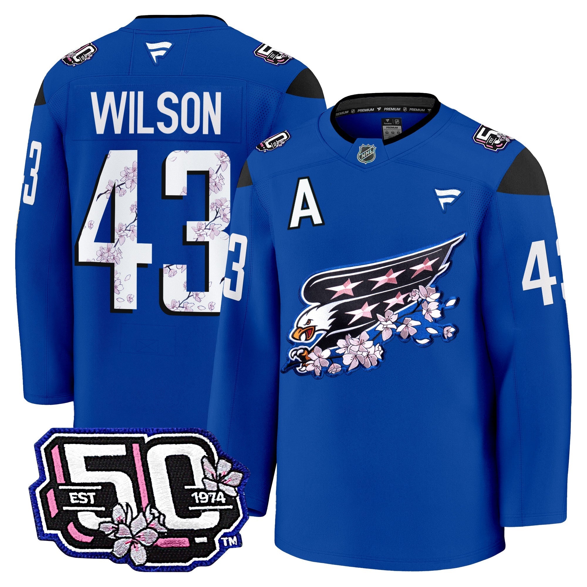 Men Washington Capitals 50th Anniversary Cherry Blossom Premium Jersey - All Stitched