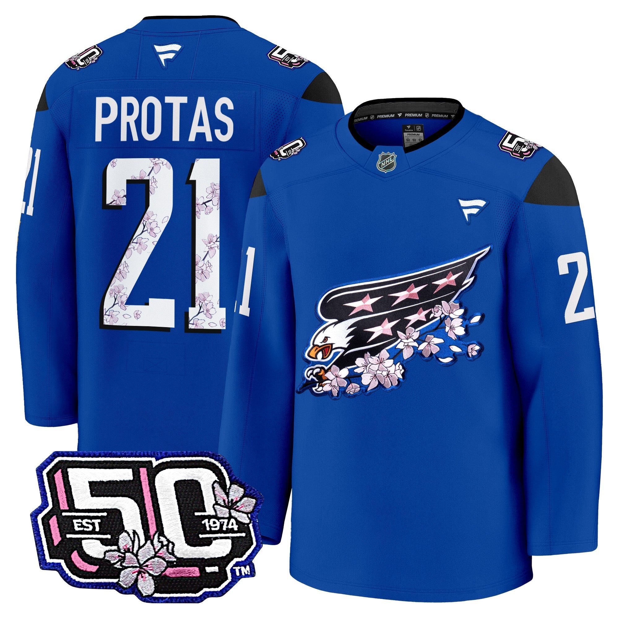 Men Washington Capitals 50th Anniversary Cherry Blossom Premium Jersey - All Stitched