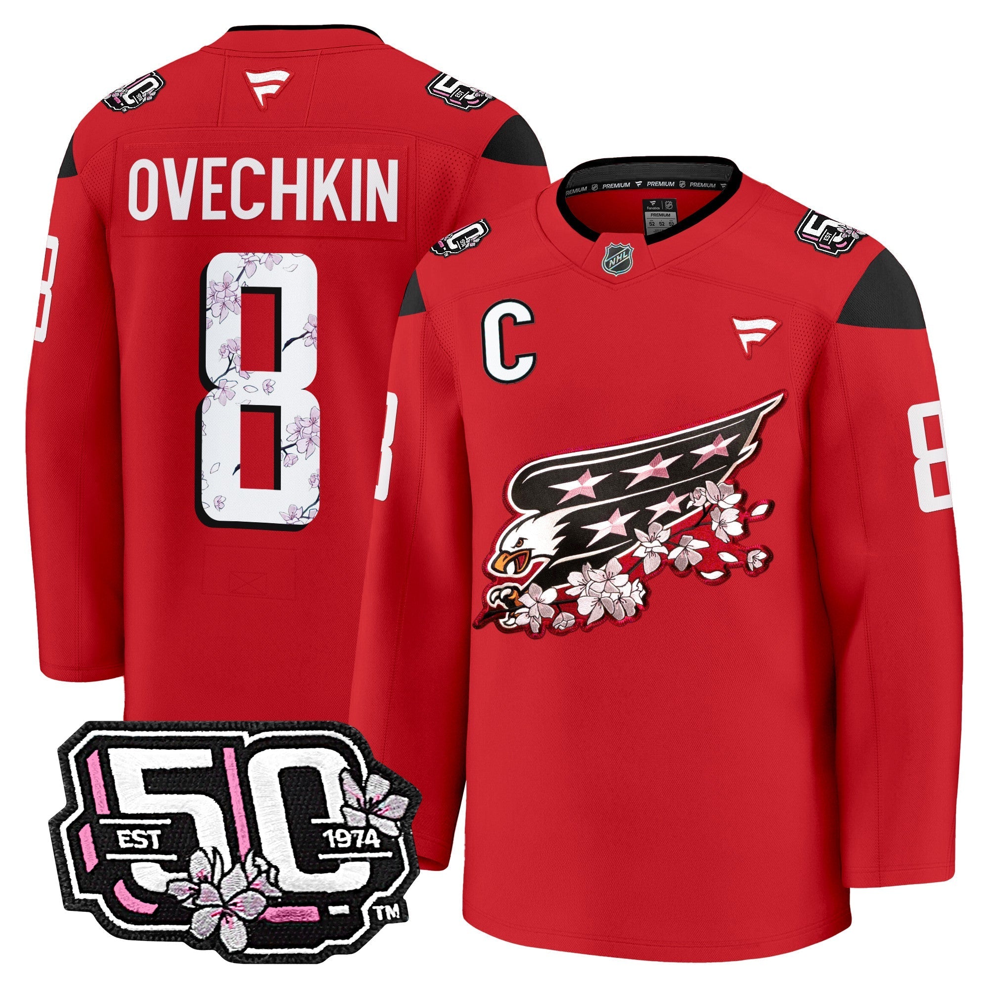 Men Washington Capitals 50th Anniversary Cherry Blossom Premium Jersey - All Stitched