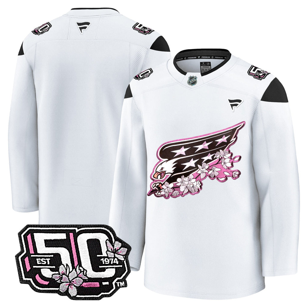 Men Washington Capitals 50th Anniversary Cherry Blossom Premium Jersey - All Stitched