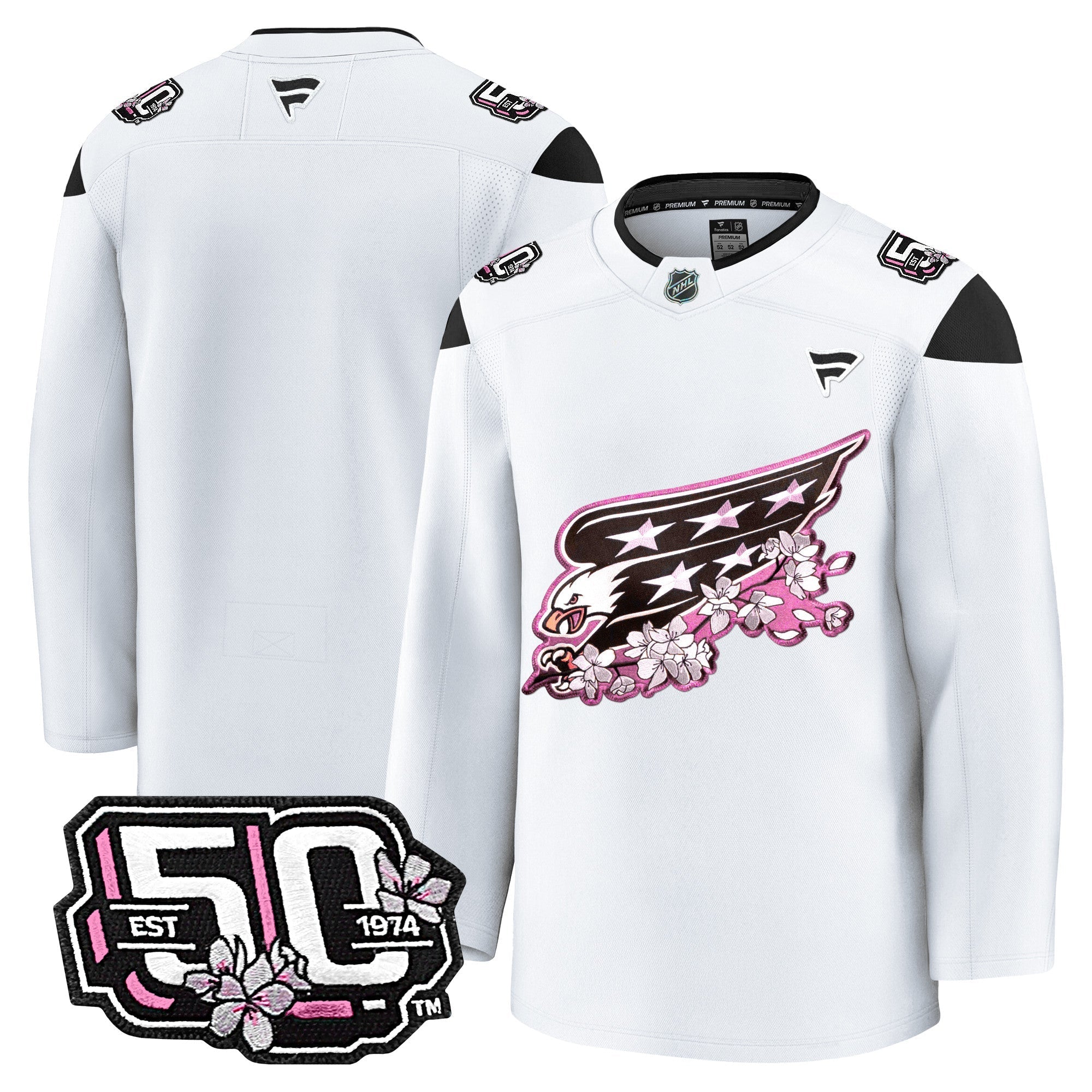 Men Washington Capitals 50th Anniversary Cherry Blossom Premium Jersey - All Stitched