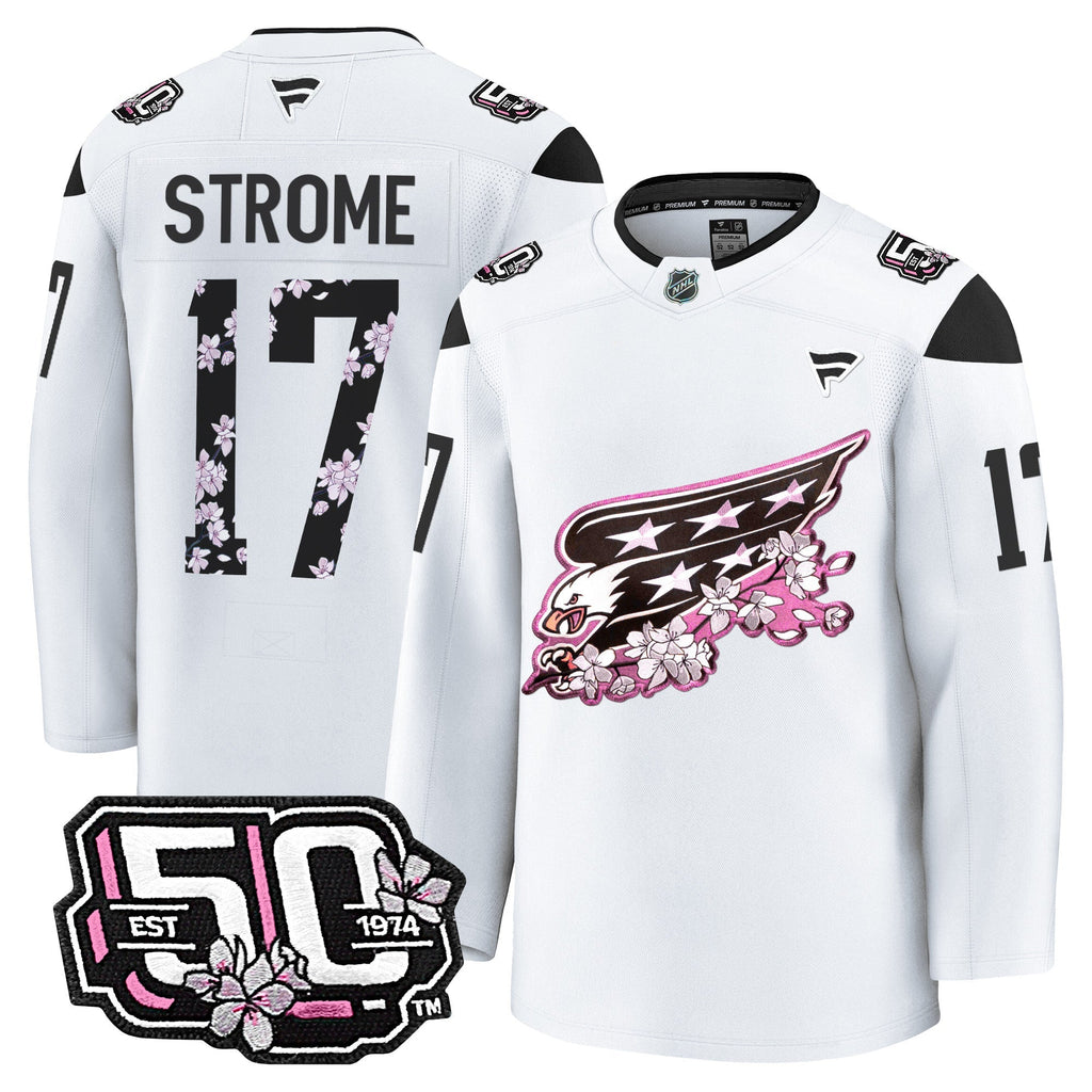 Men Washington Capitals 50th Anniversary Cherry Blossom Premium Jersey - All Stitched