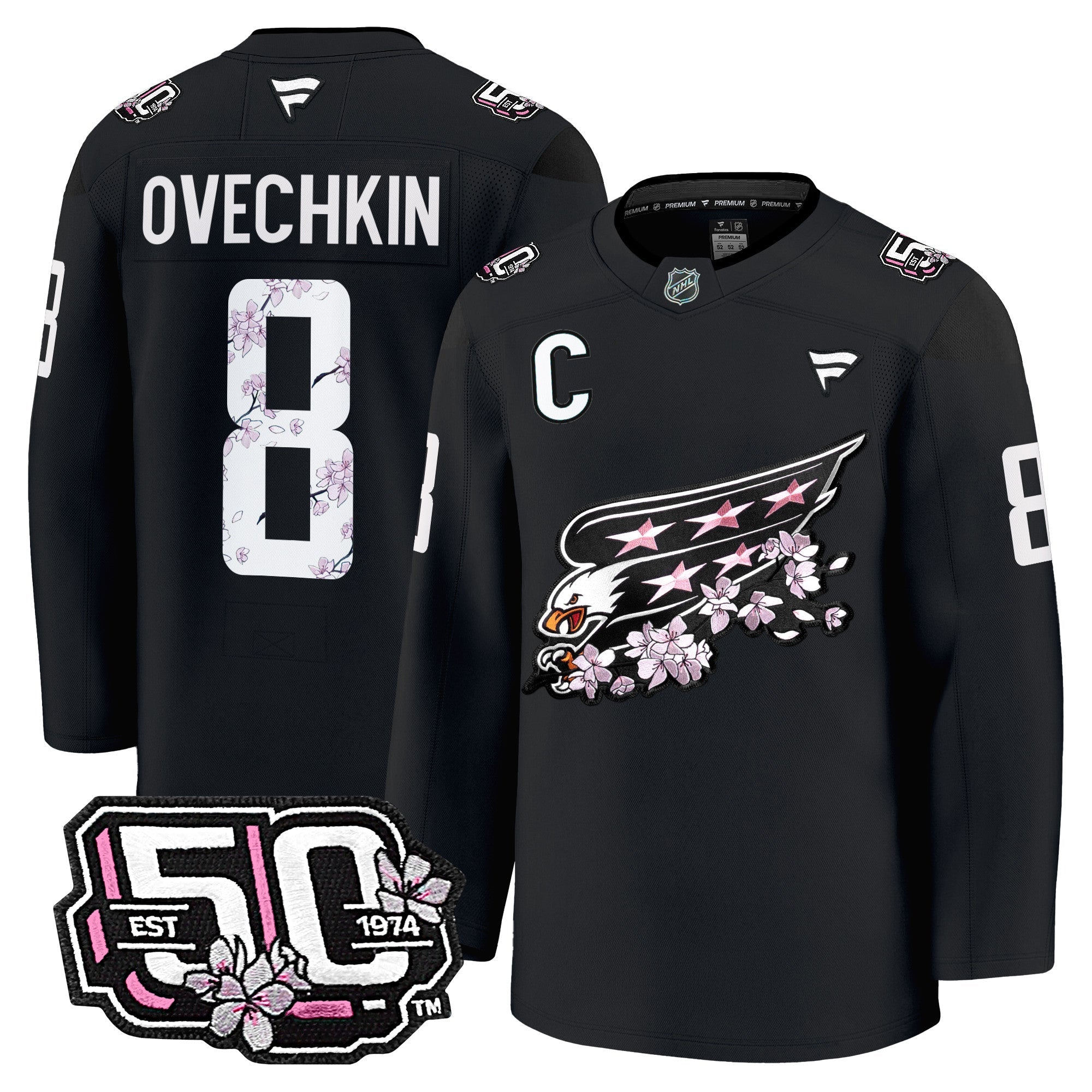 Men Washington Capitals 50th Anniversary Cherry Blossom Premium Jersey - All Stitched