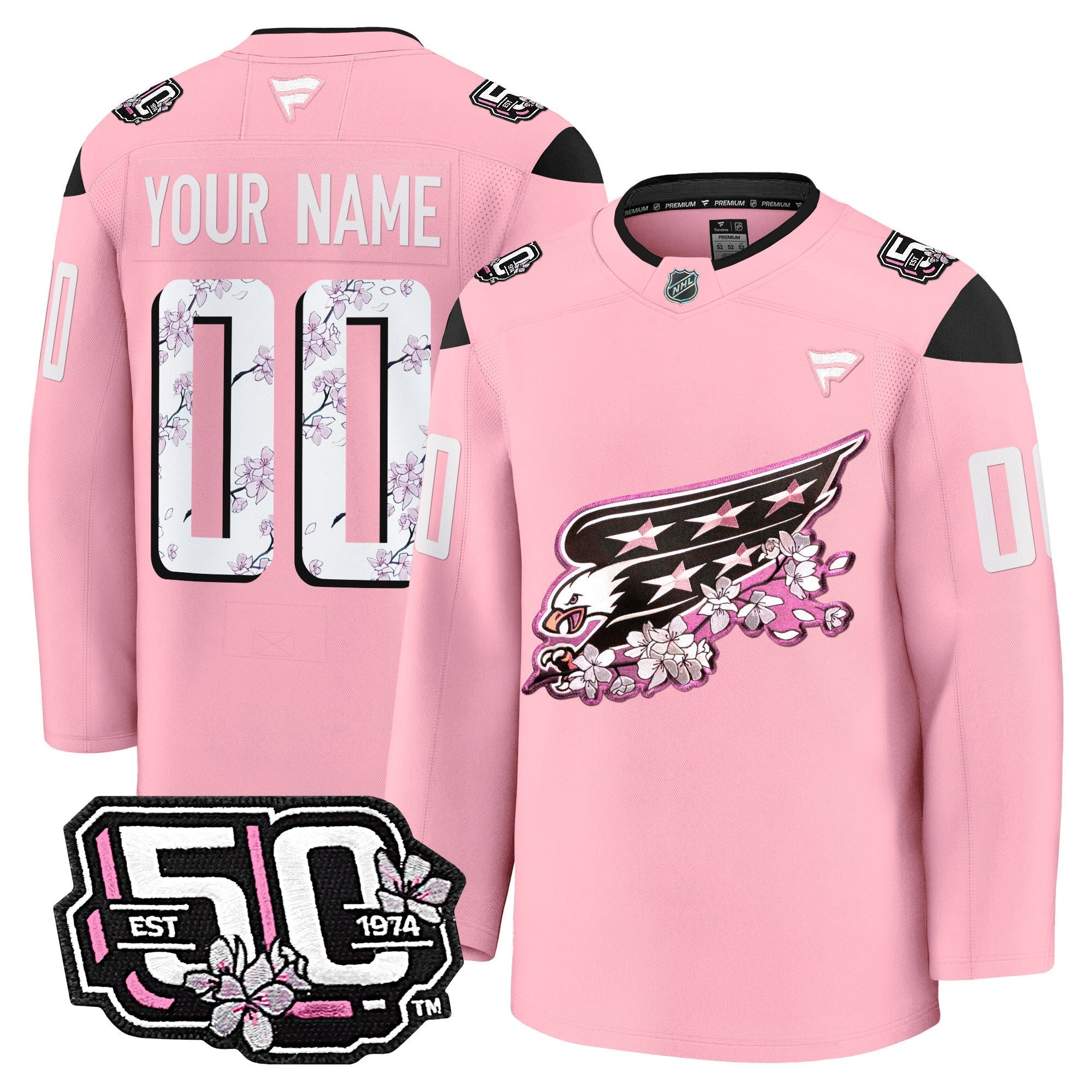 Washington Capitals 50th Anniversary Cherry Blossom Premium Custom Jersey - All Stitched