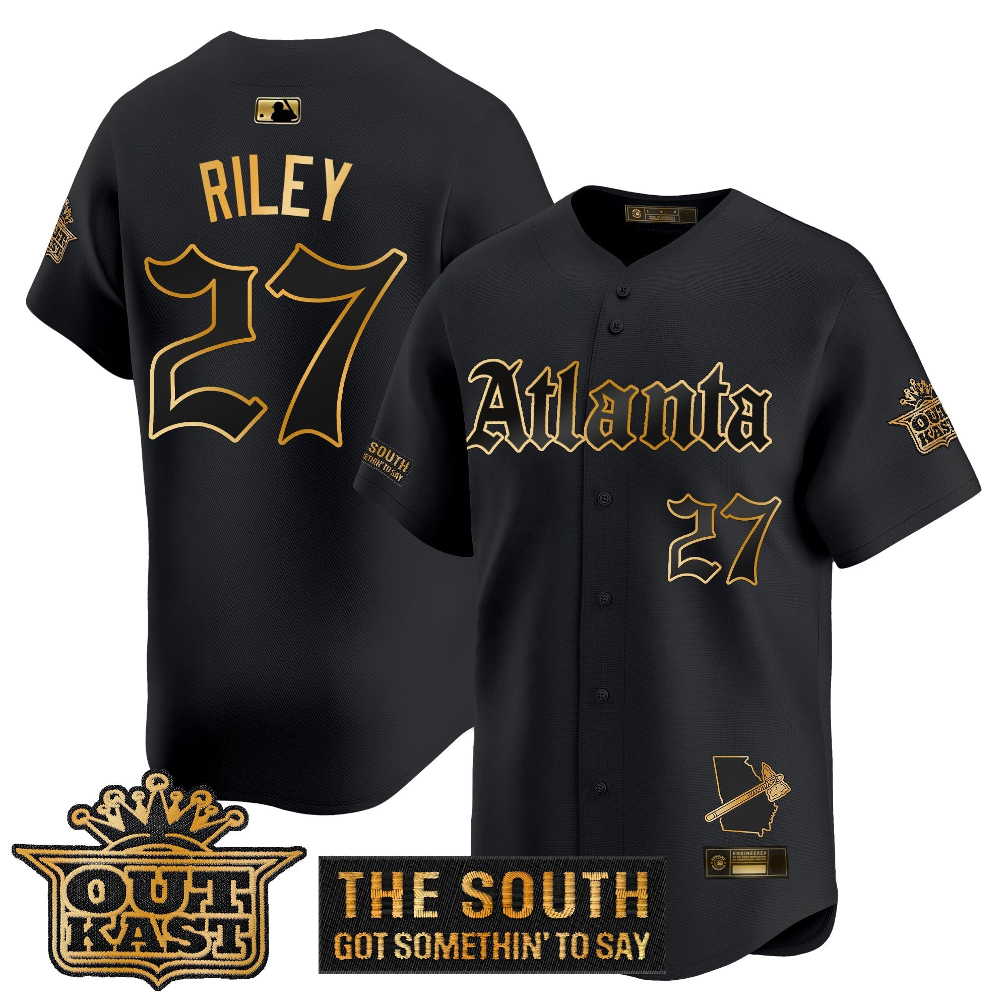 Atlanta Braves 'Gothic South x Outkast Edition' Gold Vapor Premier Limited Jersey - All Stitched
