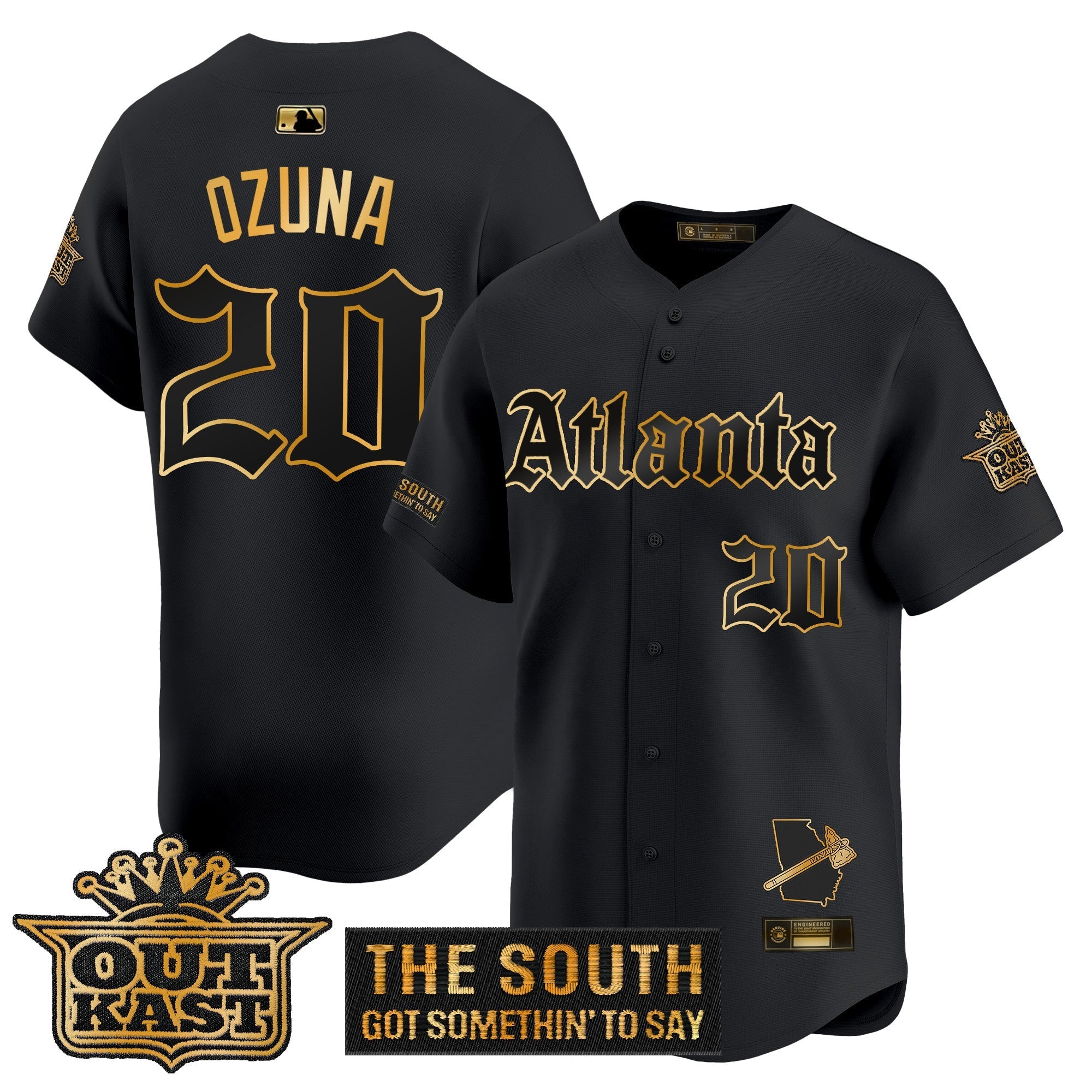Atlanta Braves 'Gothic South x Outkast Edition' Gold Vapor Premier Limited Jersey - All Stitched