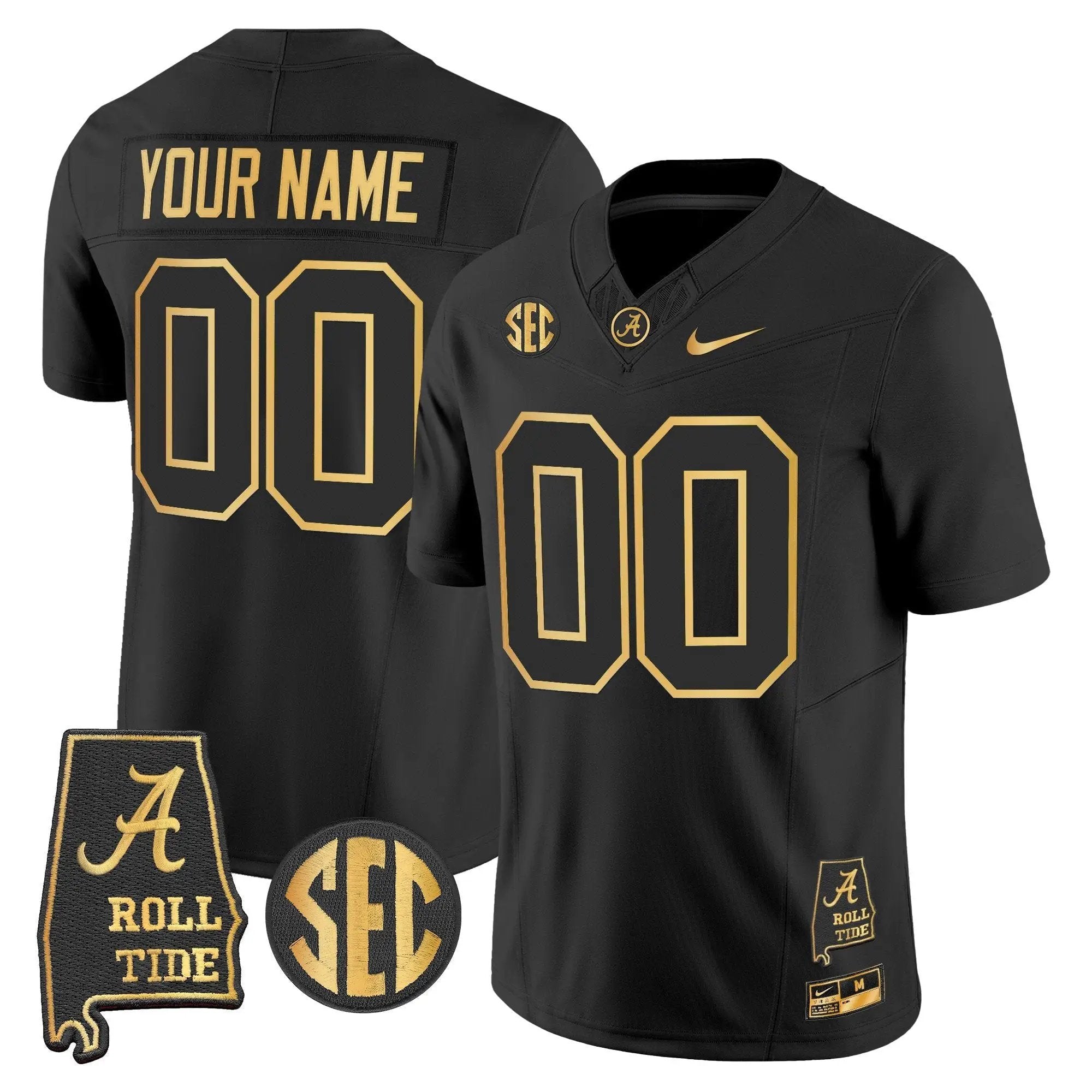 Alabama Crimson Tide 2025 Gold Vapor Limited Custom Jersey - Alabama Map