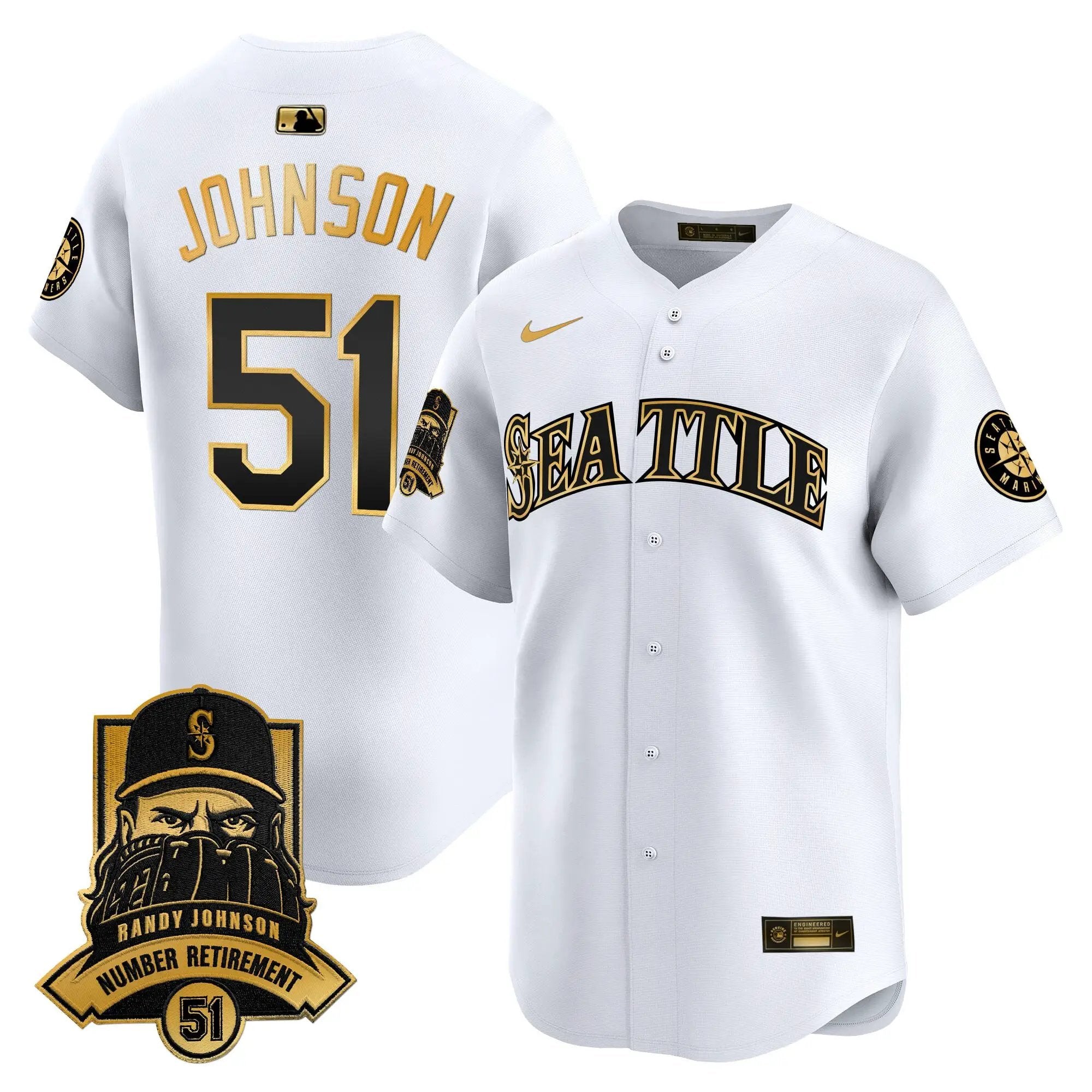 Men Seattle Mariners Hall-of-Famer Randy Johnson Patch Vapor Premier Limited Jersey - All Stitched