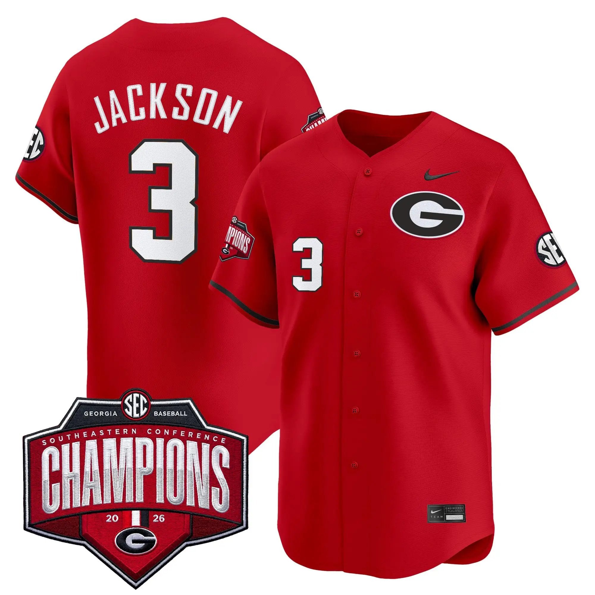 Men University of Georgia Baseball Southeastern Confernce Champions 2026 Vapor Premier Limited Jersey - All Stitched