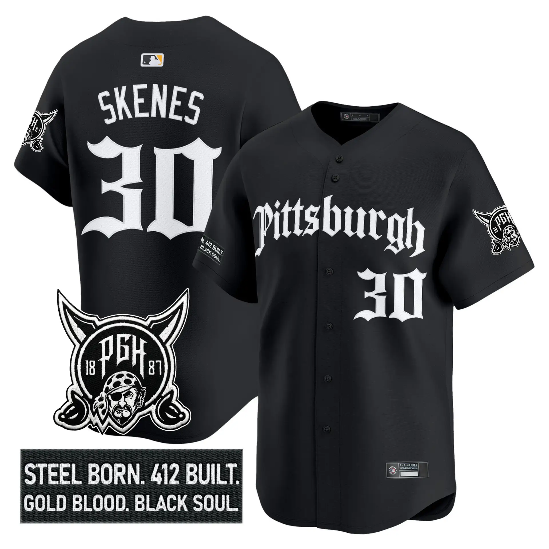 Men Pittsburgh Pirates 'Gothic Steel City Edition' Vapor Premier Limited Jersey - All Stitched