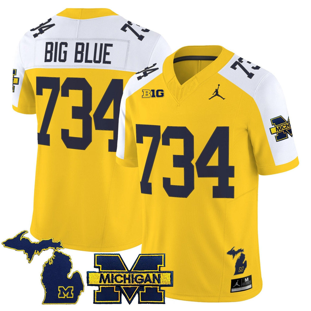 Big Blue Jersey #734 Michigan Wolverines 2025 Limited V2 Stitched Maize Alter