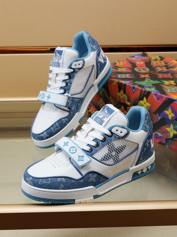 Luxury Virgil Trainer Sneakers Shoes Signature Blue White Monogram