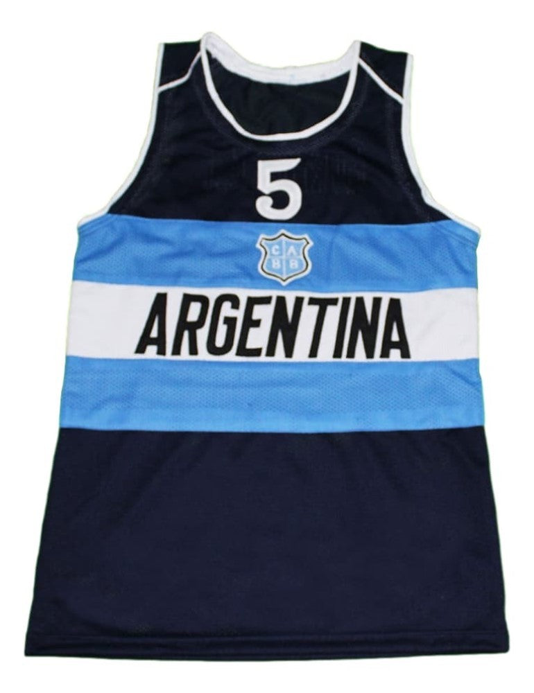 Manu Ginobili Jersey #5 Argentina Basketball Navy Blue